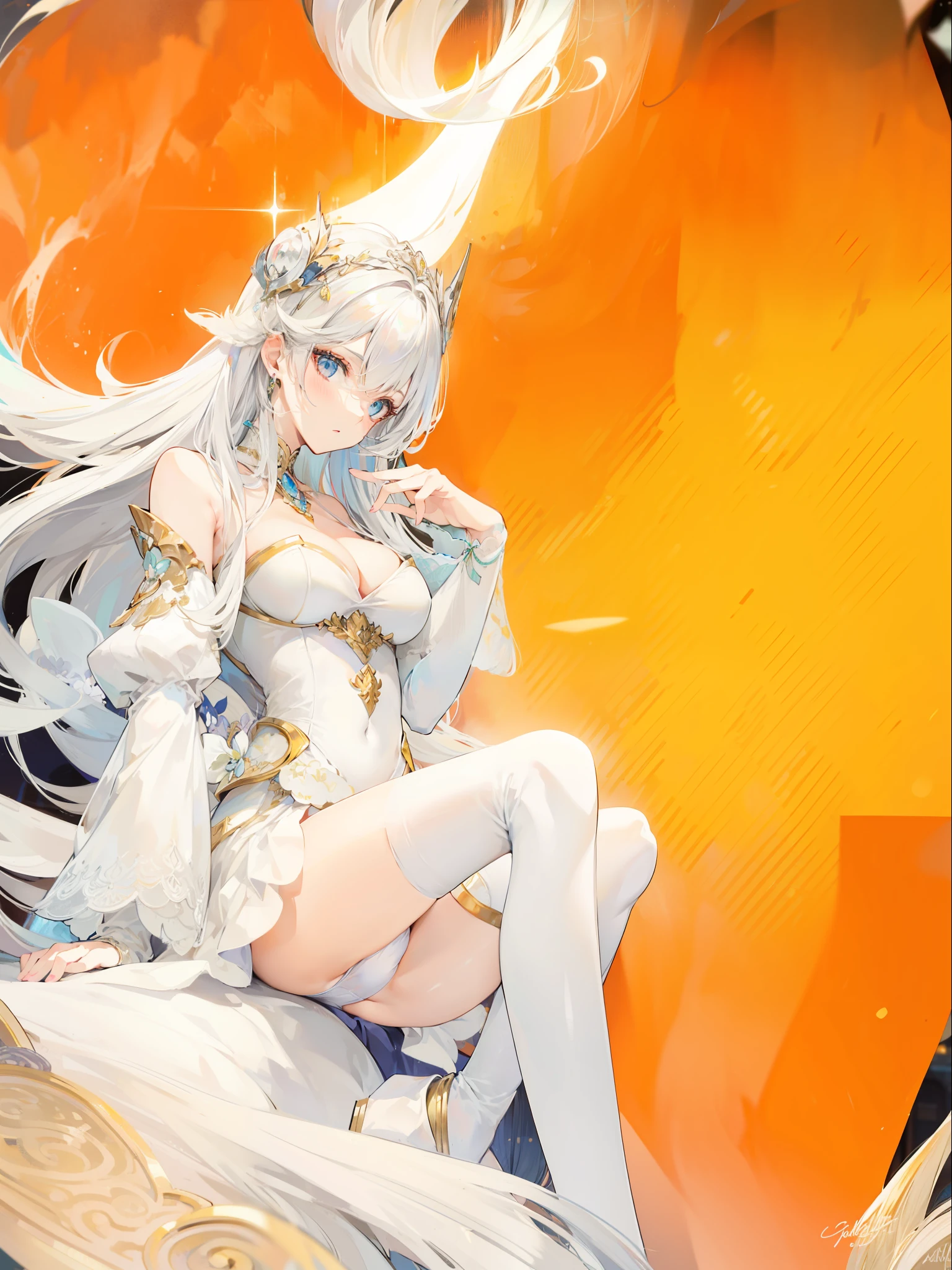 Lady,ellegance,silver-white long hair,Hot figure,Cleavage is seductive,Antique underwear,