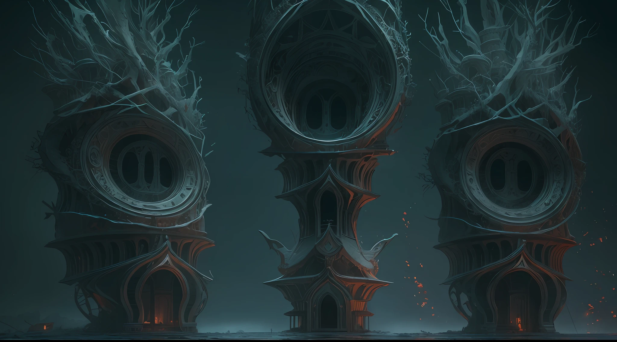 (ultra-detailed CG unity 8k wallpaper,masterpiece, best quality, depth of field, HDR, intricate), [Dark hollow]:1.5, mysterious, haunting, eerie, ethereal, ghostly, atmospheric, surreal, shrouded in darkness, from Greg Rutkowski