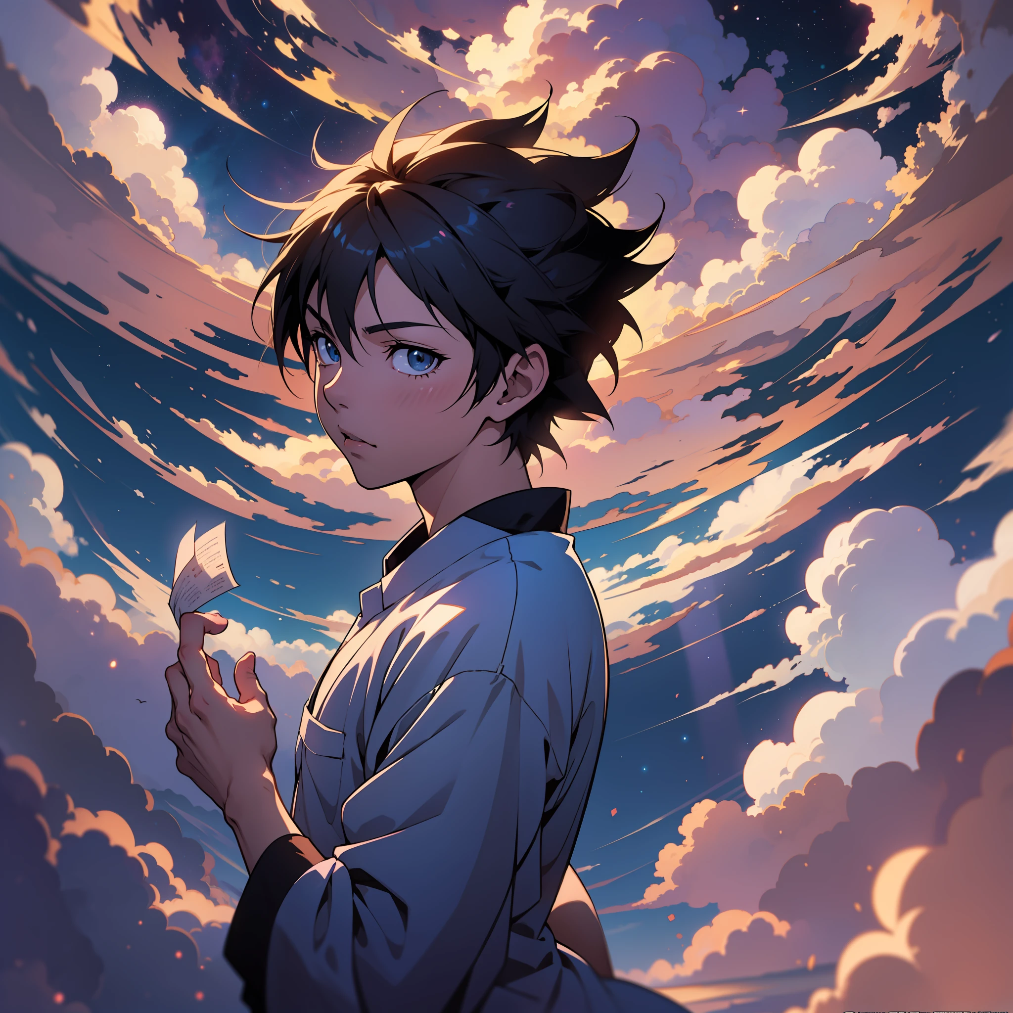 Anime menino voando sobre as nuvens, Anime anime wallpapers with views of the sky and stars, cosmic skies. Por Makoto Shinkai, Anime Art Wallpaper 4K, Anime Art Wallpaper 4K, Anime Art Wallpaper 8K, anime sky, paper awesome wallpaper, 4k anime wallpapers, 4k anime wallpapers, 4k anime wallpapers, Makoto Shinkai Cirilo Rolando, arte de fundo do anime
