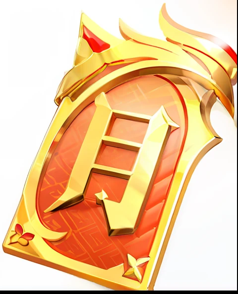 Close-up of gold and red badge with golden crown, 3 d icon for mobile game, game icon asset, fantasy game spell icon, character icon, golden chinese text, Game icon, game icon stylized