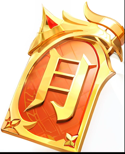 Close-up of gold and red badge with golden crown, 3 d icon for mobile game, game icon asset,  fantasy game spell icon,   character icon,  golden chinese text, Game icon, game icon stylized