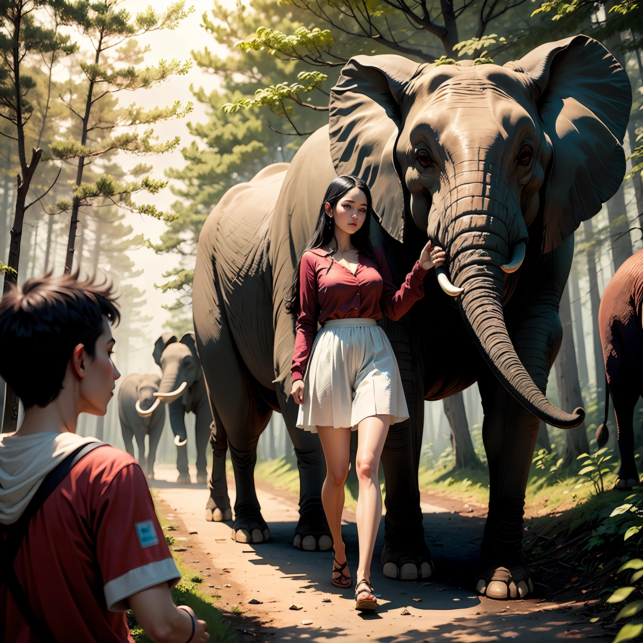 Lady and elephants in the forest --auto