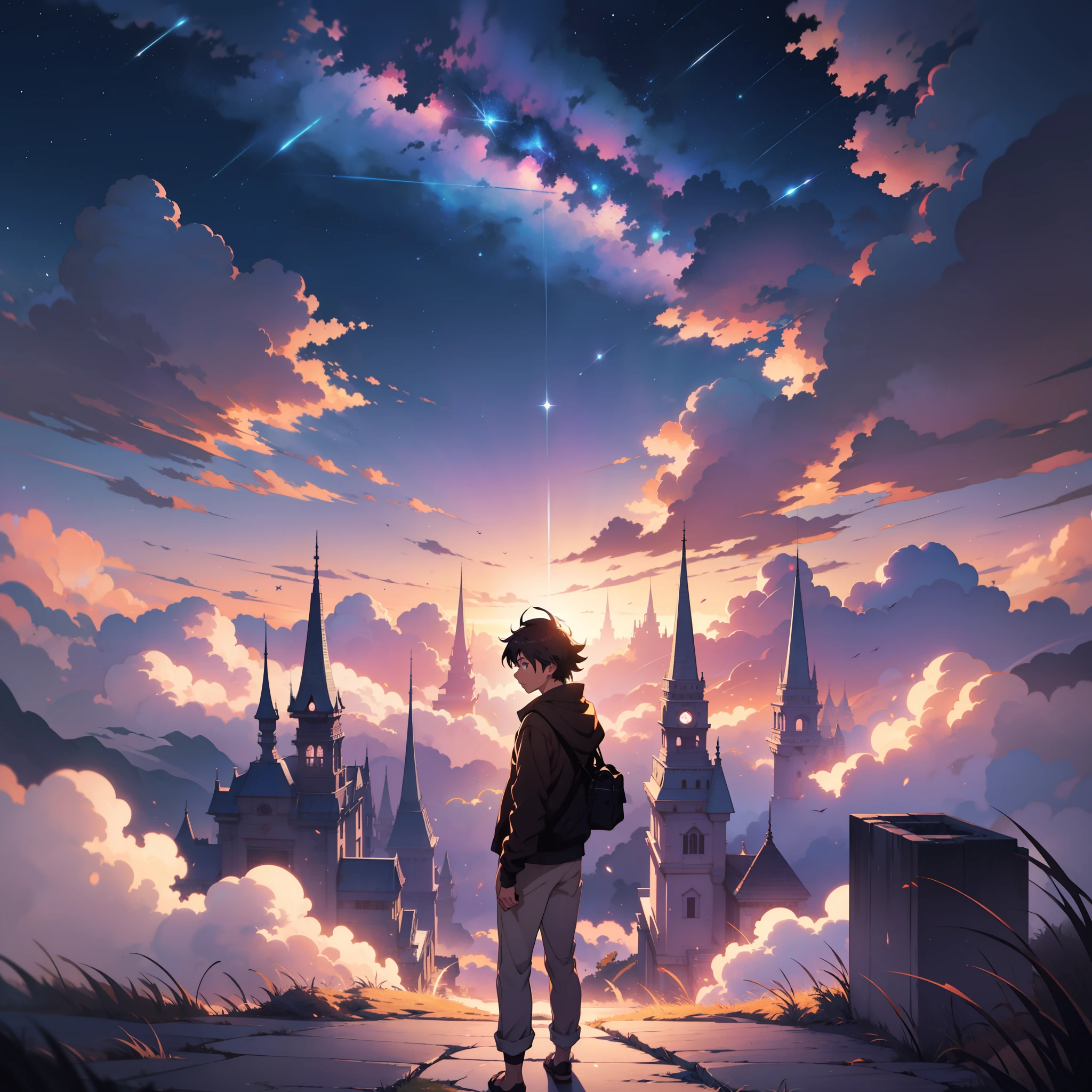 Anime Dark boy, Anime anime wallpapers with views of the sky and stars, cosmic skies. Por Makoto Shinkai, Anime Art Wallpaper 4K, Anime Art Wallpaper 4K, Anime Art Wallpaper 8K, anime sky, paper awesome wallpaper, 4k anime wallpapers, 4k anime wallpapers, 4k anime wallpapers, Makoto Shinkai Cirilo Rolando, arte de fundo do anime