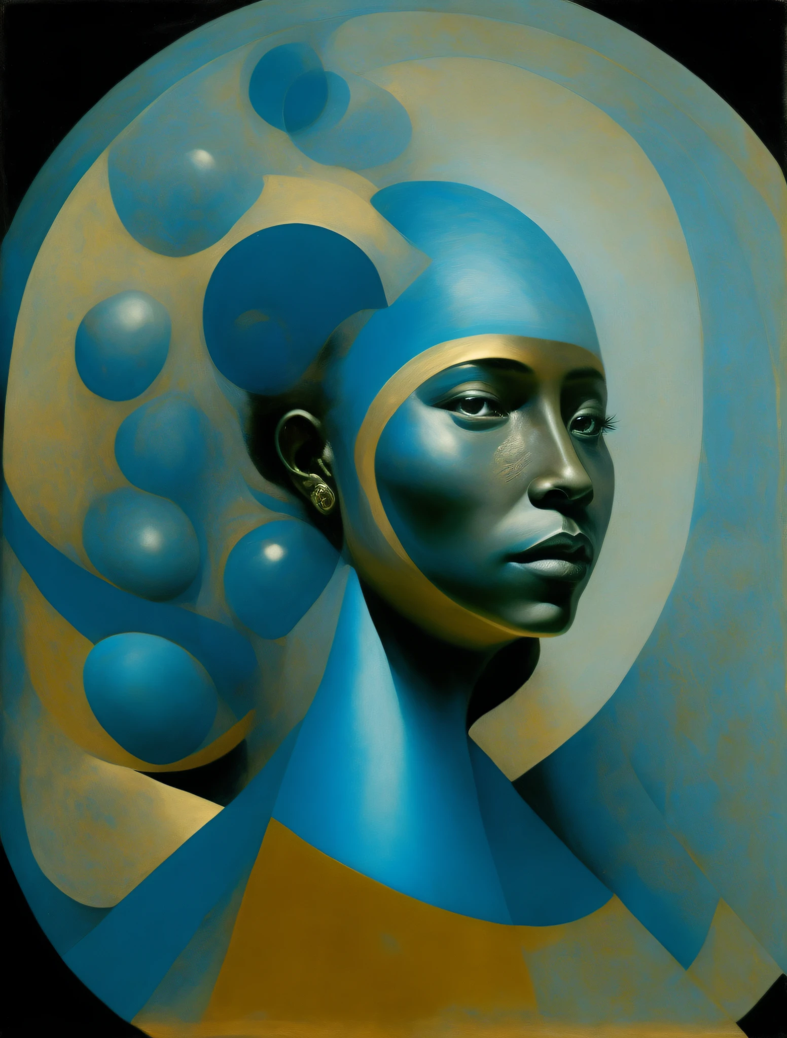 YAO of IEMANJÁ,mulher negra ,o orixa mulher,corpo inteiro,over all view, African ORIXÁ, cabelos pretos, mulher deusa magnifica,silver jewelry, tons AZUIS E BRANCO, OCEANOS,Deusa, Ioruba, negra lindo, ONDAS DO MAR,highes definition, pintura klint, abstrata,rainda dOS MARES, deusa da beleza, vestindo um ade detalhado e intrincado,AZUL CLARO, arte abstrata que usa formas sobrepostas AZUIS coloridas para criar,Deusa,olhar firme, sweet countenance cosmic goddess, astrofotografia
