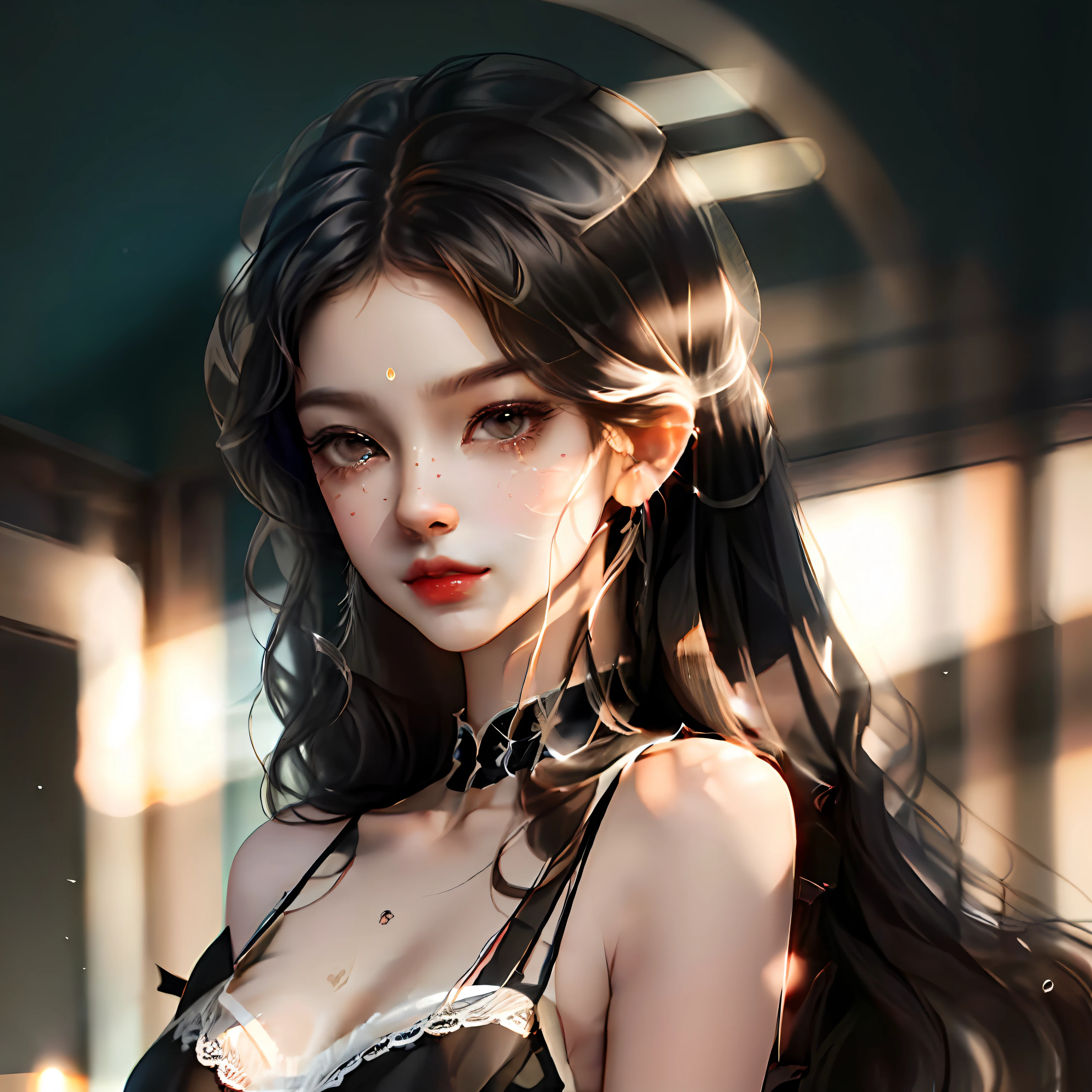 Pure girl,Can be cute love,Slim and good-looking,Black silk bikini,Big breasts exposed,The proportions are correct,Shyness of the face,wistful look,Reveals translucent panties,Make unsightly movements --auto