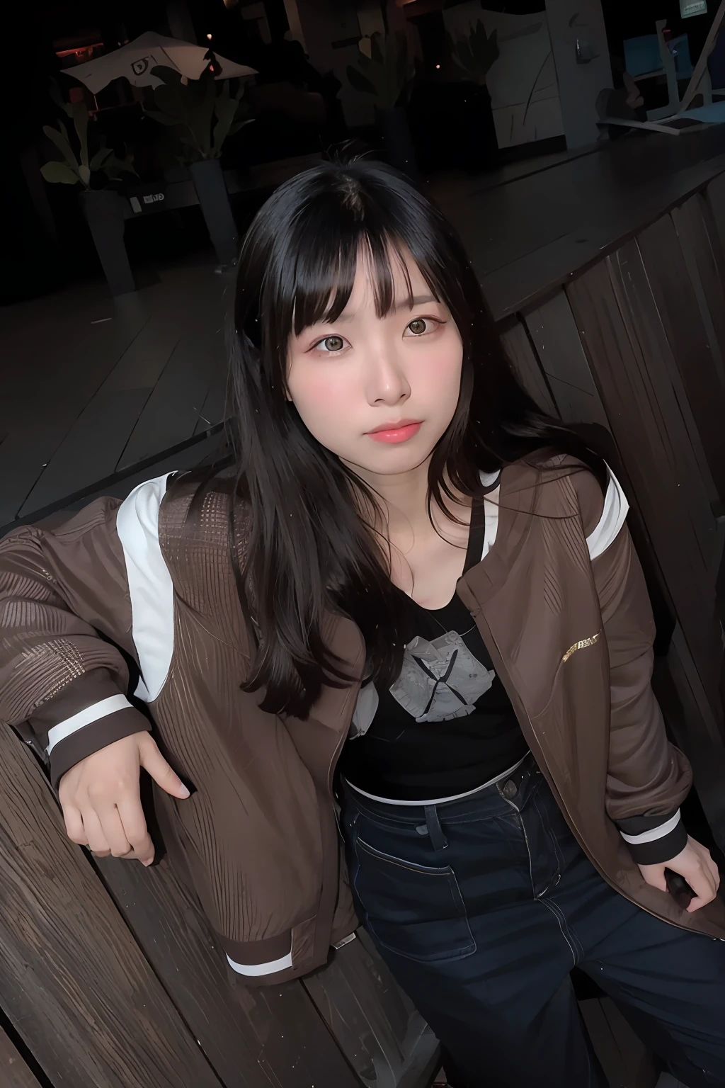 Alafid woman leaning on a wooden bench in the city, taken with canon eos 5 d, chiho, taken with canon eos 5 d mark iv, taken with a canon eos 5d, taken with a canon eos 5 d, taken with a pentax k1000, A young Asian woman, taken with canon 8 0 d, wenfei ye