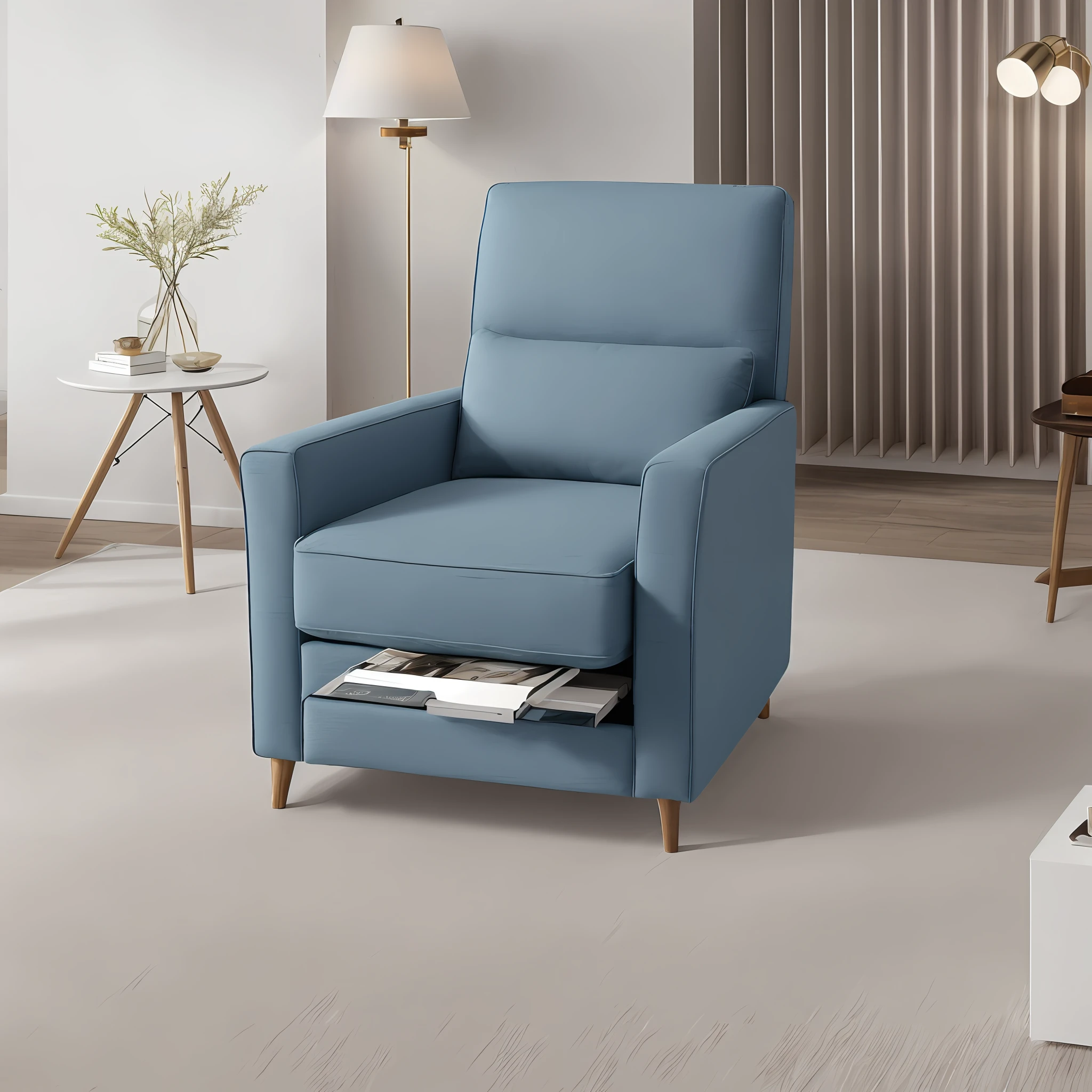 Allafed chaise longue in the living room,There was a carpet and a lamp, armchairs, armchair, placed in a living room, high resolution product photo, dark teal couch, furniture photography, placed in a large living room, detailled image, high quality product image”, product introduction photos, 3 colour, Picton Blue, high detail product photo, product photograph,Extremely realistic, photo realistic image, Ultra photo realsisim, very very very realistic,best qualtiy