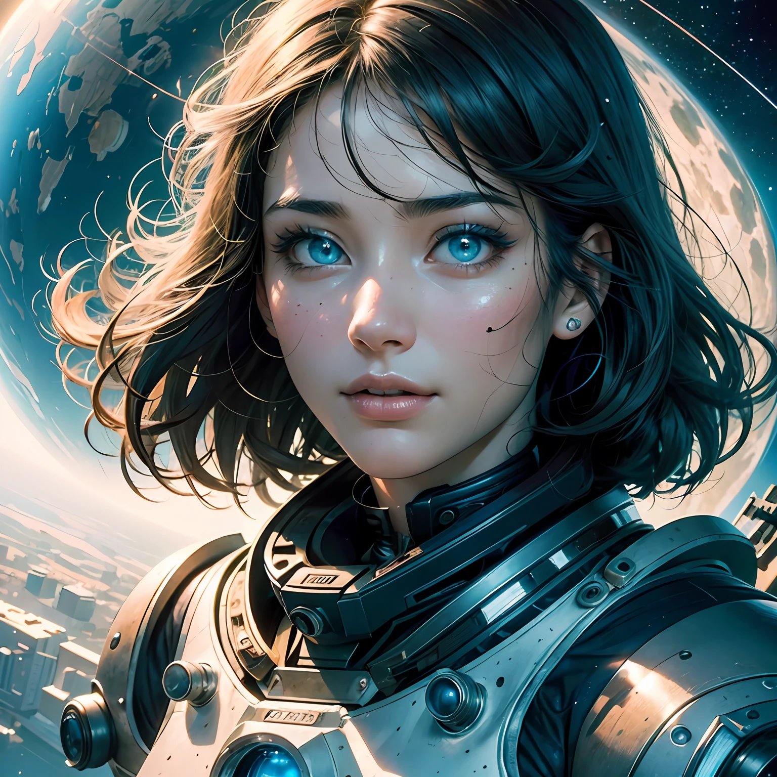 (1 boy: 1.3), solo, ((very detailed face), (very detailed eyes and face)), beautiful details of eyes, body parts __, Official art, unified 8k wallpaper, super detailed, beautiful and beautiful, cute, masterpiece, best quality, original, masterpiece, ultra fine photos, best quality, ultra high resolution, realistic realism, sunlight, full body portrait, stunning beauty, dynamic posture, exquisite face, vibrant eyes, (from the front), he is wearing a spacesuit, smiling, very detailed space station background, detailed face, Detailed complex and busy background, messy, gorgeous, creamy white, highly detailed skin, realistic skin details, visible pores, clear focus, volume fog, 8k UHD, digital DSLR camera, high-quality, film particles, fair skin, photo realism, lomography, viewed from below, semi transparent --auto