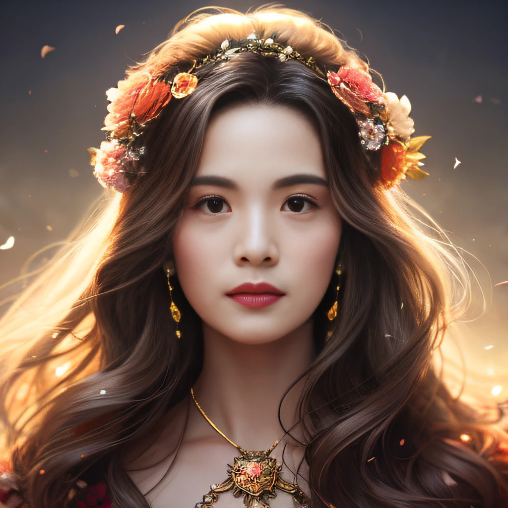 there is a woman with a flower crown on her head, beautiful fantasy art portrait, beautiful fantasy portrait, Beautiful art UHD 4 K, fantasy art portrait, fantasy concept art portrait, Fantasy portrait art, Beautiful digital artwork, beautiful fantasy art, detailed beauty portrait, Fantasy art Behance, Epic fantasy art portrait, fantasy portrait, cgsociety portrait, beautiful fantasy maiden