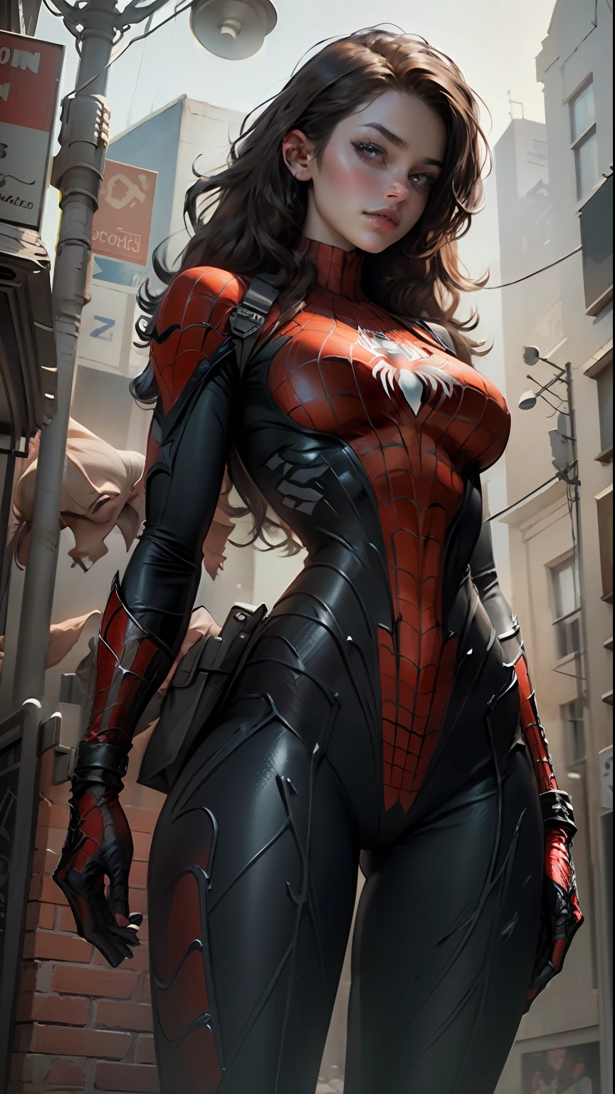 Beautiful woman detailed definition body using Spider-Man role-playing, big breasts
