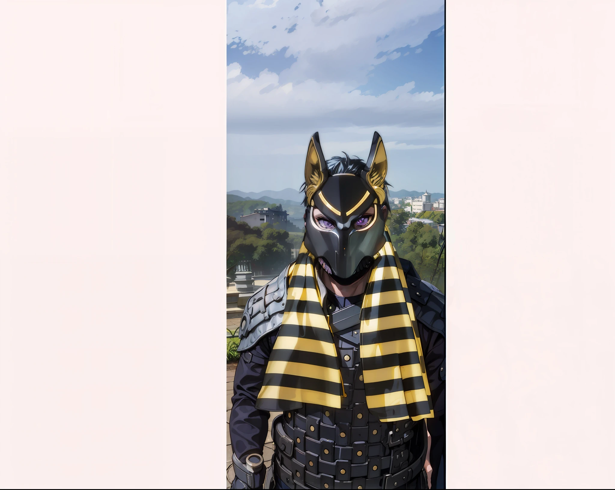 Homem,barba,4k, Purple eyes, Armadura preta, egipcian, segurando uma cimitarra