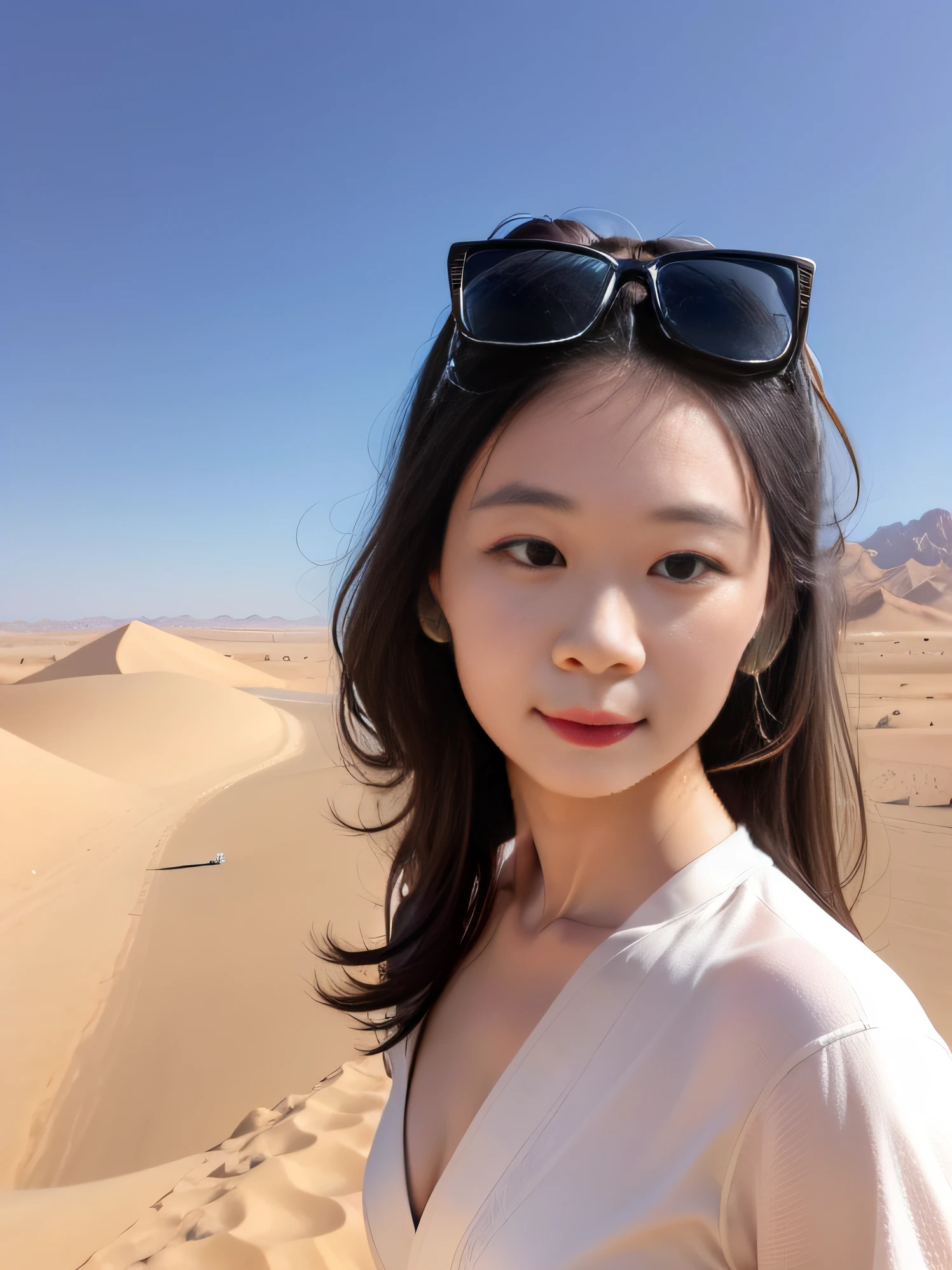 A beautiful Chinese woman with white skin in the desert --auto