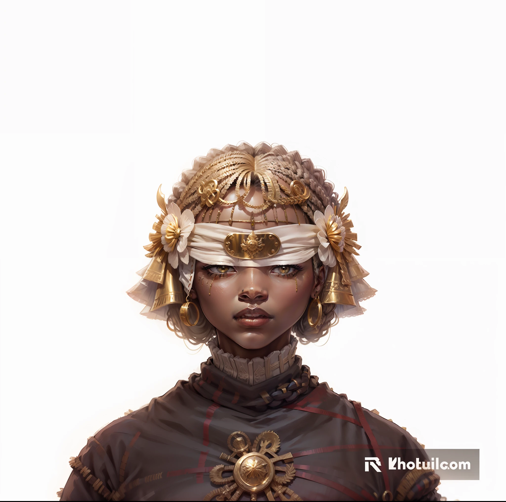 Mulher roupa de luxo, Dourado e branco, Como assessores dourado e branco,mulher negra, woman with African-American traits, Woman with braided hair, long braids up to knee height, imagem de corpo inteiro, Woman with luxury dress and with a sneaker 12 springs white and gold on the foot,