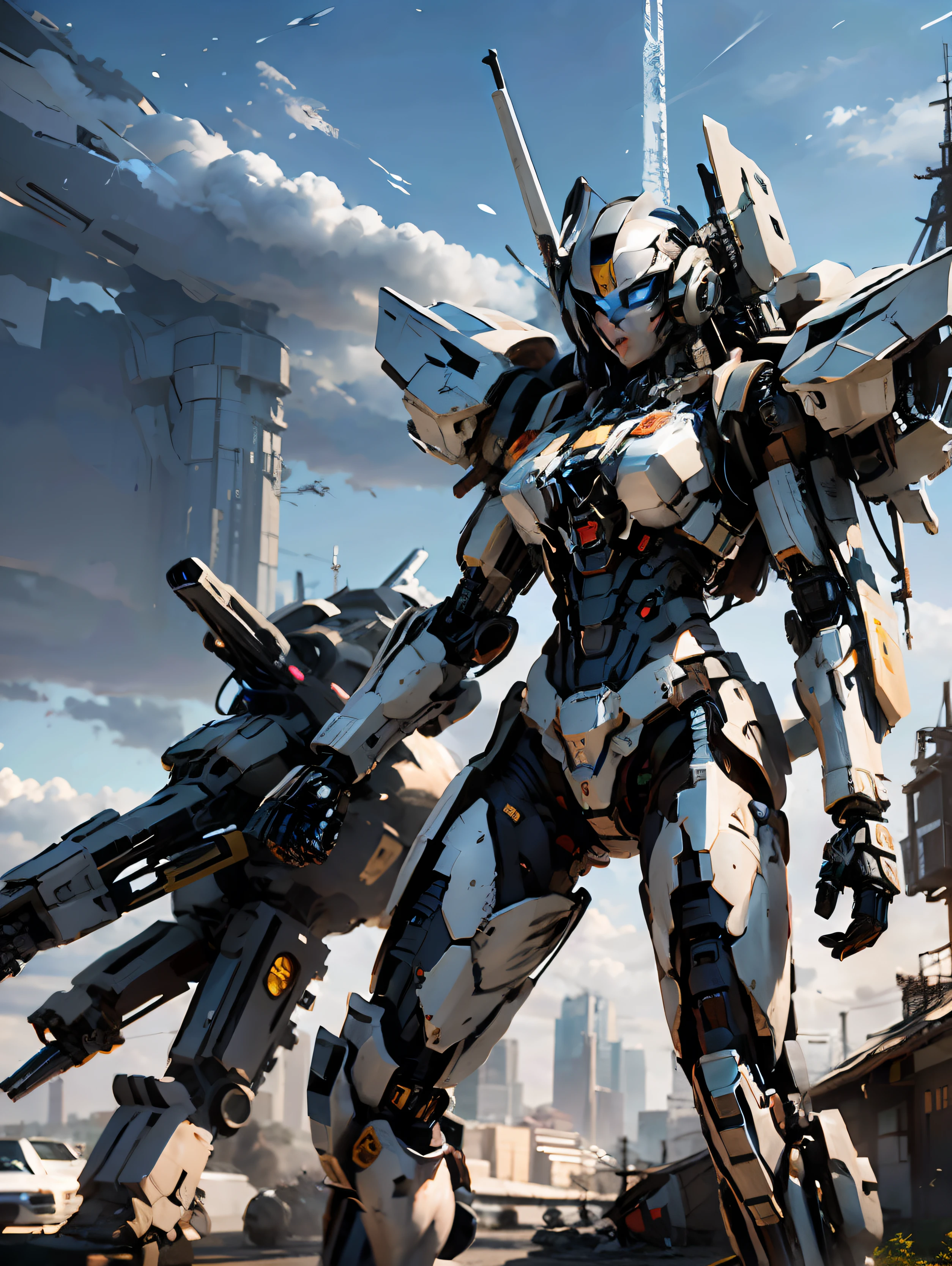 The mech warrior has a complex body,3D rendering is super detailed,Beautiful studio soft light,Up,Mobile Suit,MS,rim-light,vibrant detail,Luxurious and realistic,ellegance,Beautiful H.R. Giger style background。