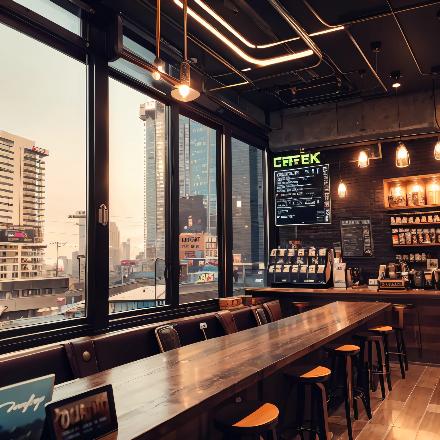 Cyberpunk, coffee shop --auto