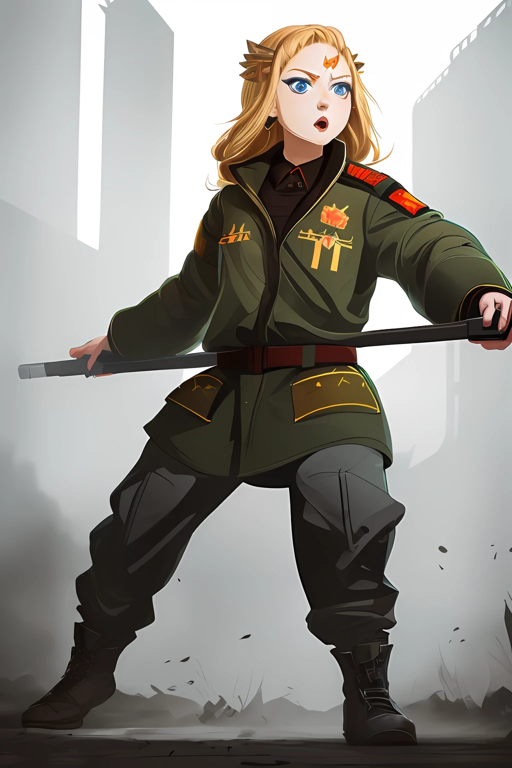 (((((Cyka Blyat))))), Rudeus, 1Cyberpunk girl with Soviet uniform , Hard bass menina russa rudeus , ((in action))