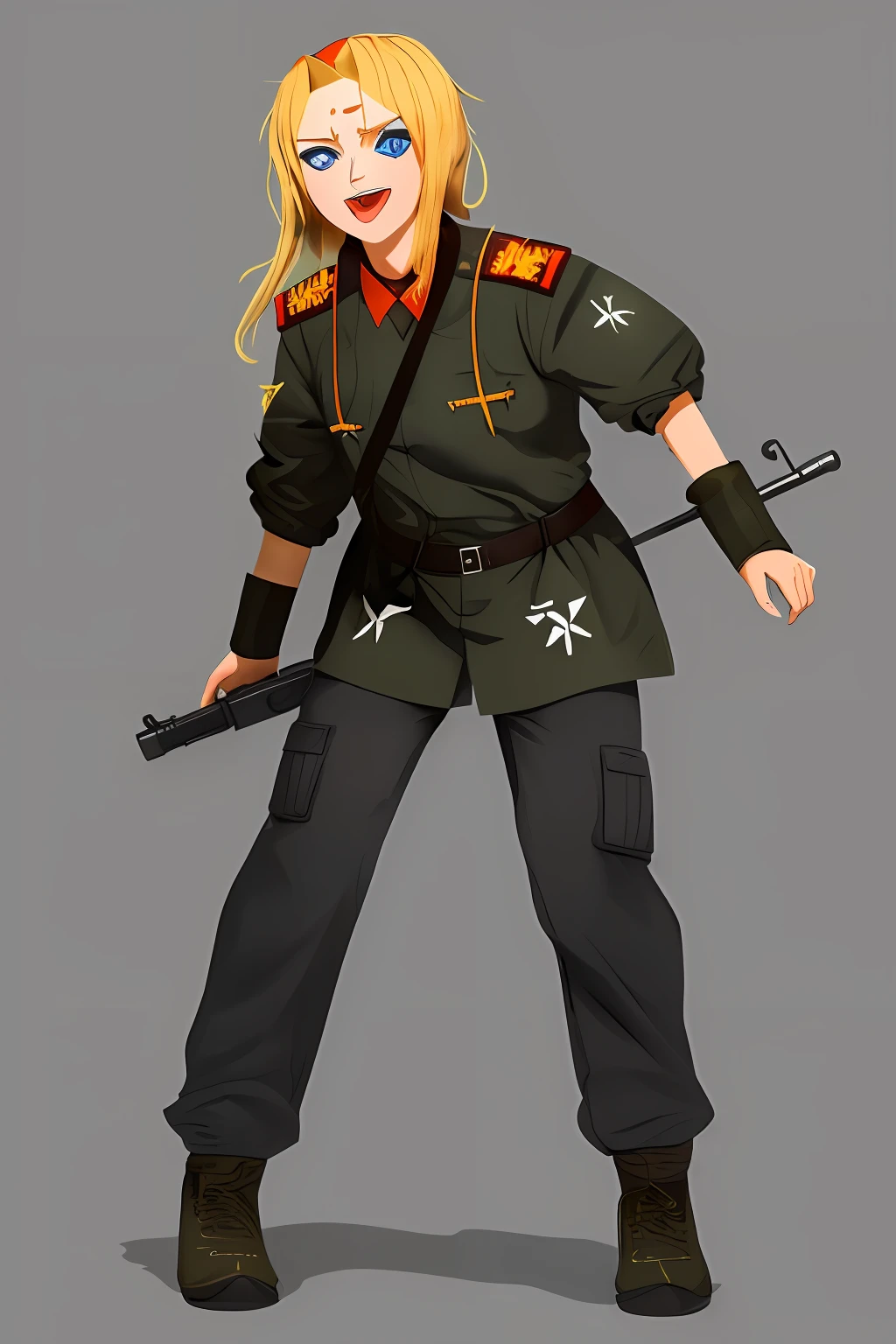 (((((Cyka Blyat))))), Rudeus, 1Cyberpunk girl with Soviet uniform , Hard bass menina russa rudeus , ((in action))