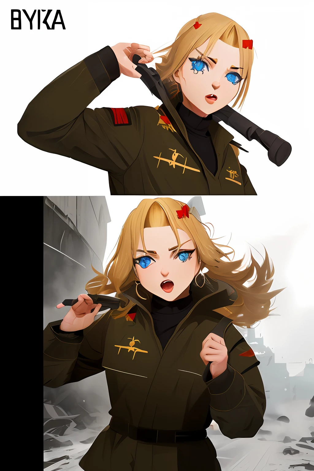 (((((Cyka Blyat))))), Rudeus, 1Cyberpunk girl with Soviet uniform , Hard bass menina russa rudeus , ((in action))