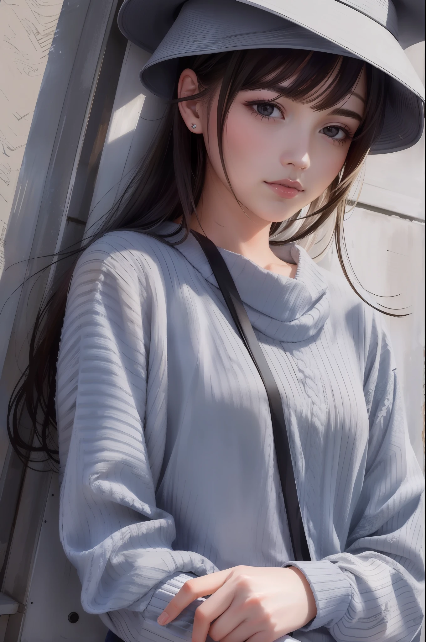 (Best quality, Masterpiece:1.1), (Realistic:1.4), 1girll, Cowboy shot, Sweater