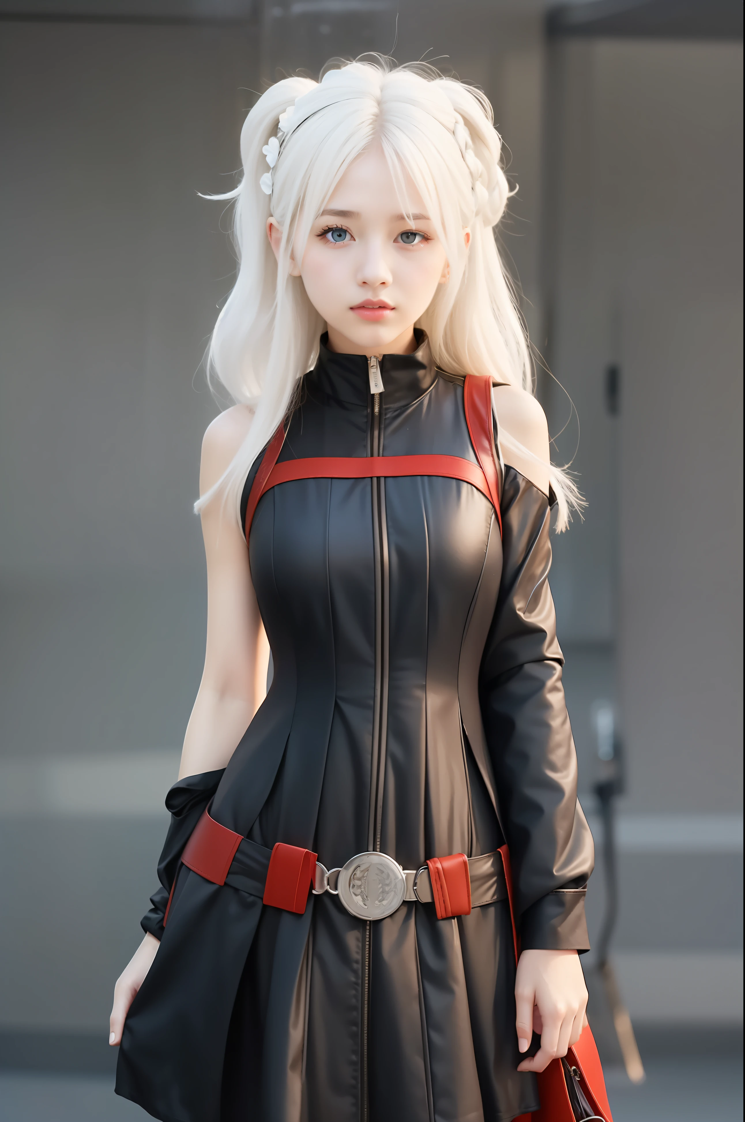 Girl, white drees, white hair, blue eyes,