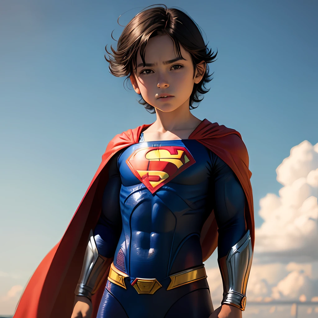 bit girl，of a real，8-year-old little Superman
