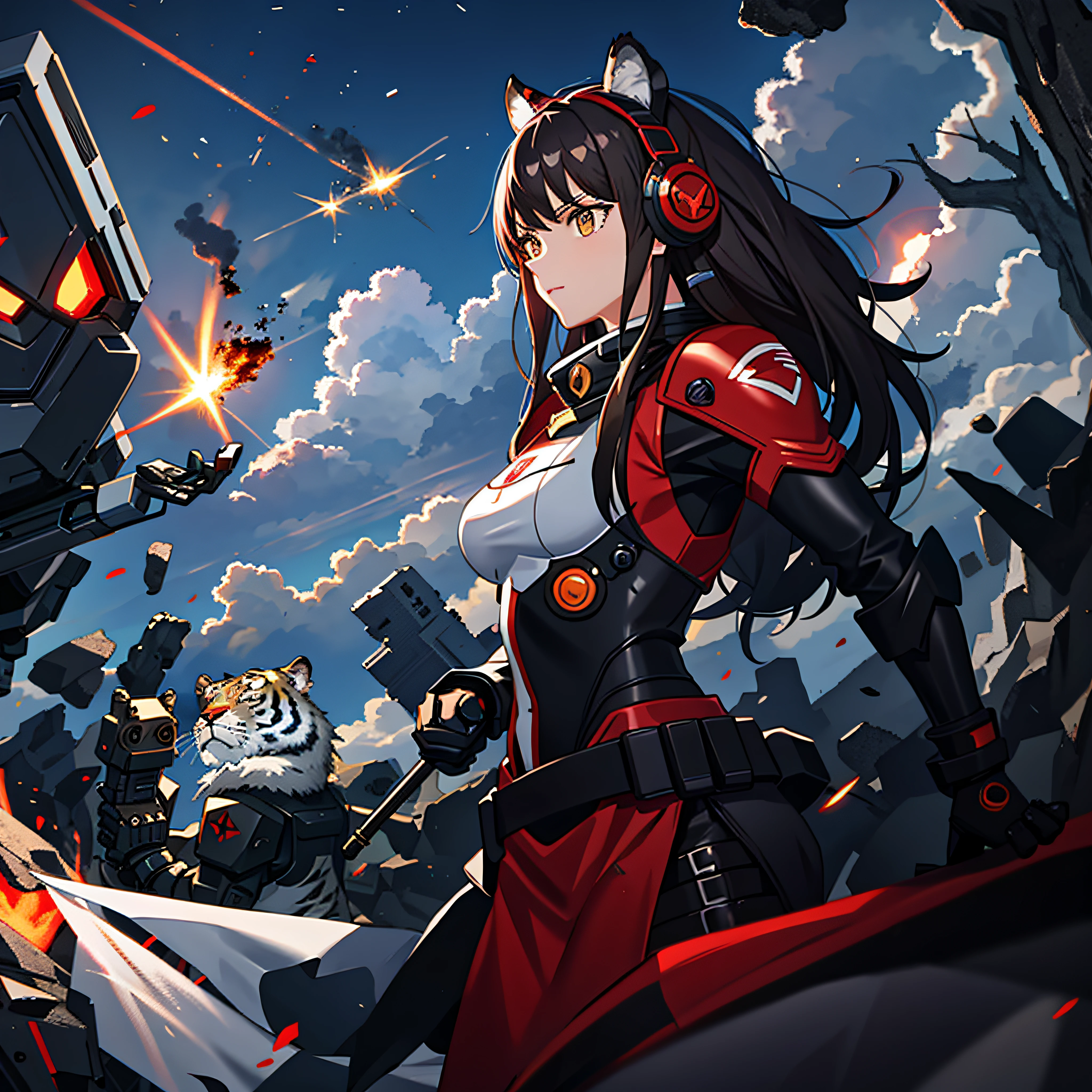 Tiger-shaped mech,Red tasseled gun,meteorite