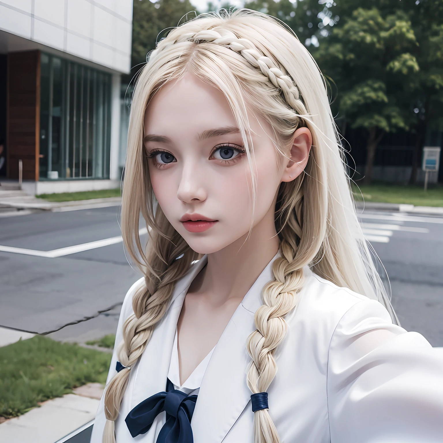 schoolgirls,white clothes,white skinned,white long braid,full bodyesbian,Need,tmasterpiece,Texture,Realiy