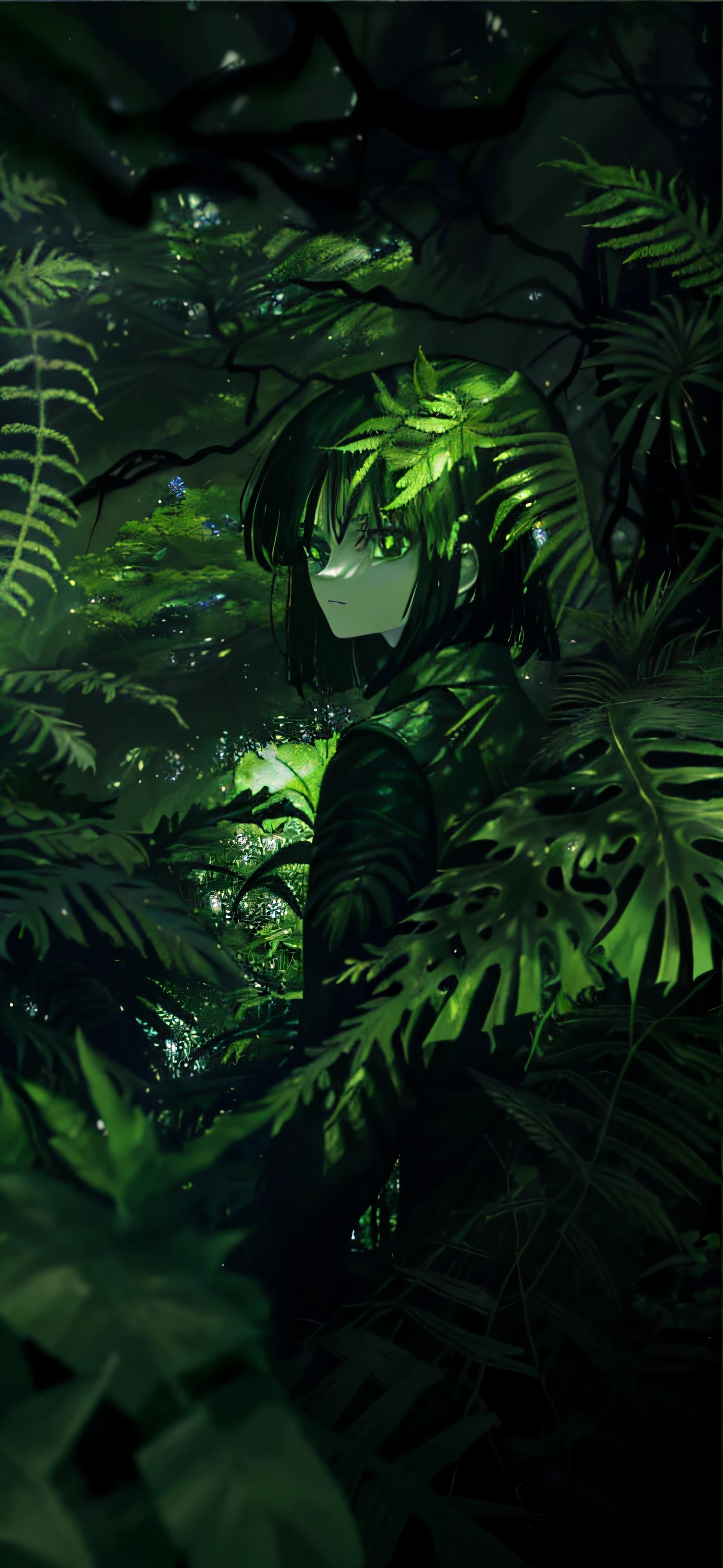 Alafard image of a green-leaved fern, ferns, fronds, lush vegetation and ferns, Dense vegetation with ferns, in a garden full of ferns, fern, dark green leaves, forest details, lush verdant plants, lush and green, Tree fern, Green plants, Lush foliage, green leaf, Lush greenery, lush foliage cyberpunk, rich greenery