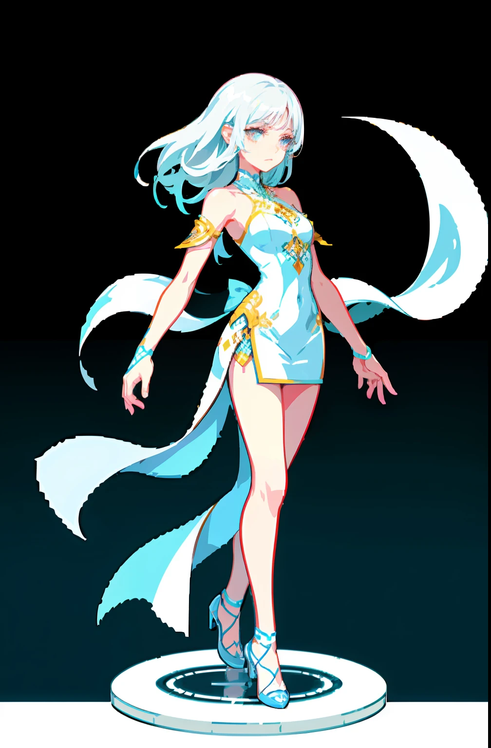 Official art, full-body close-up, extreme picture quality, fine details, a beautiful and white girl, wearing a short white skirt, long white hair shawl, flowing hair, elegant manners, with a faint sad expression, floating in the air, her figure is too good to be eye-catching
