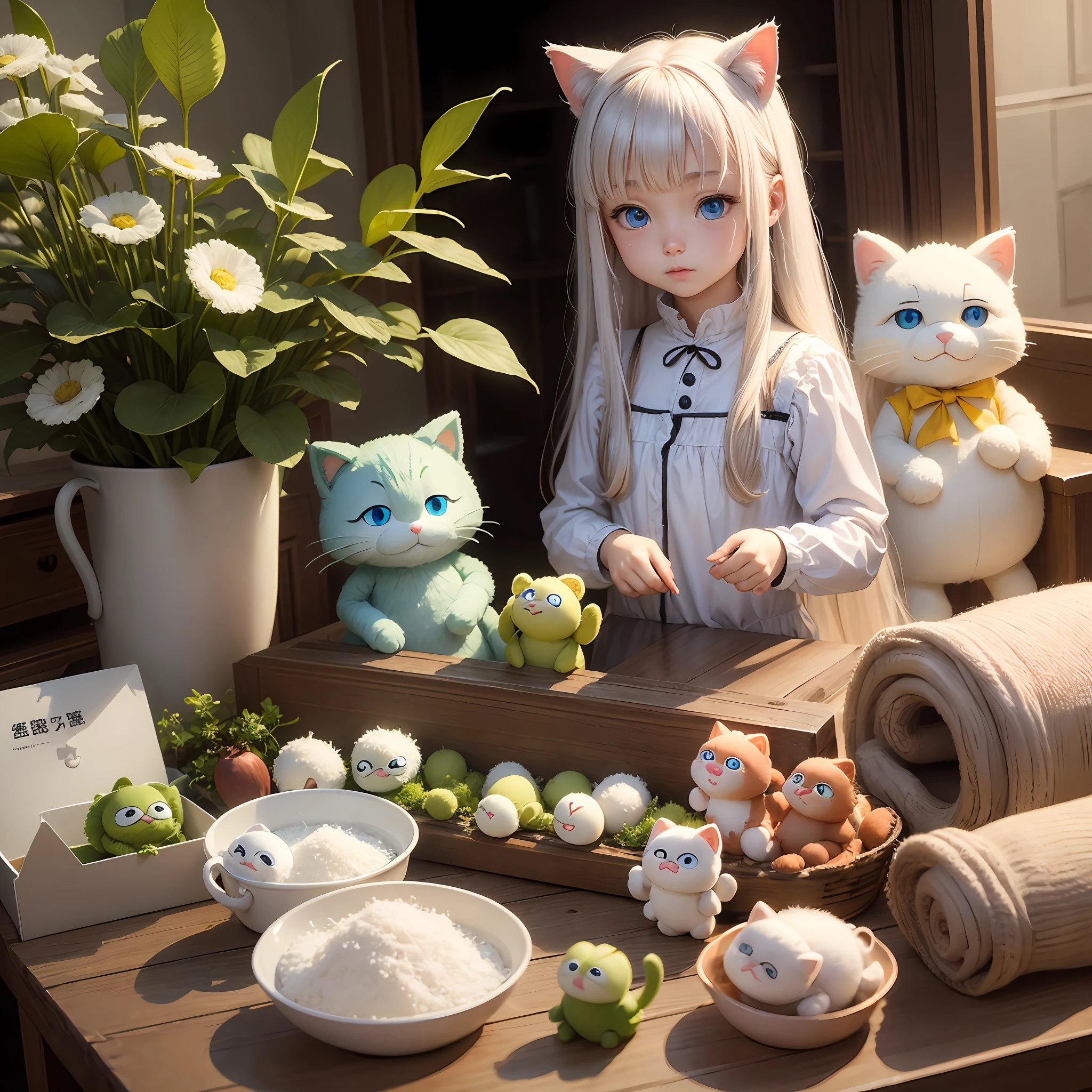 catss、Muppet cat、Pure white、eBlue eyes、friendliness、sticky、adolable、Long hairs、sprout、Emphasis on details --auto