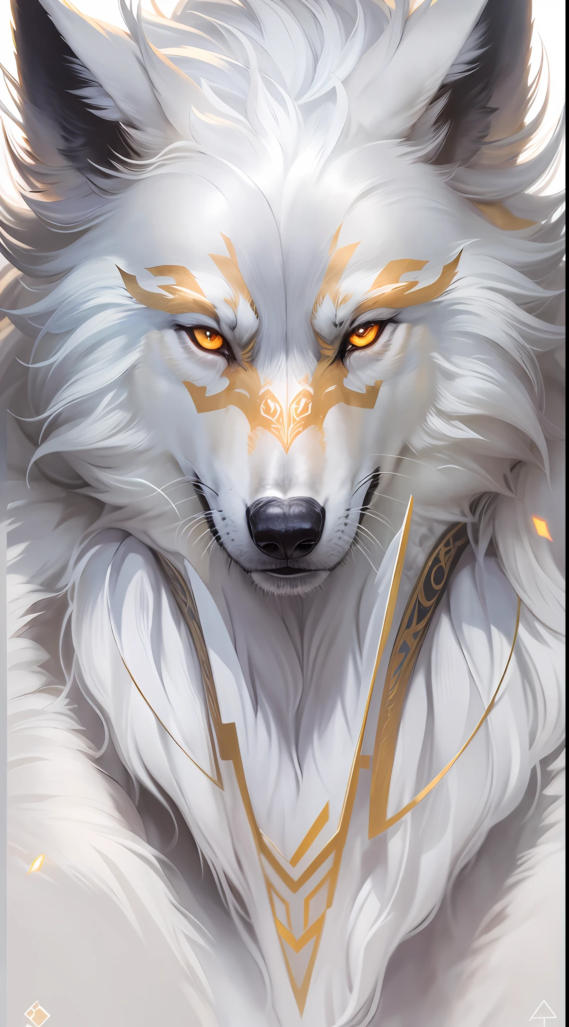 A wolf king,(Solid white:1.3),Yellow glowing eyes,Fluffy white hair、,Finely depicted face,Realistic forest,Morning sun ,low-contrast,(Medium and near focal length:1.3),best qualityer,Extremely fine,Unlimited details,photograph of-realistic,HighestQuali,tmasterpiece,Premium wallpapers,8k,octaneratingrendering,(Do not appear in human form:1.4)