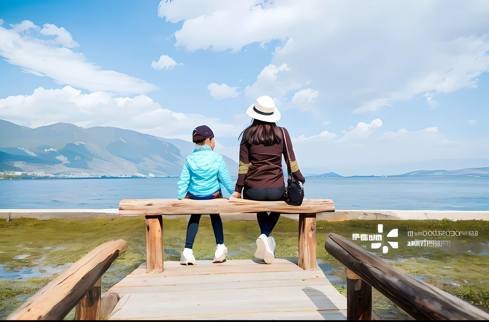 Under sunset, two people sat on benches looking out at the water, sentado em frente a um lago, gazing at the water, Sit on the wooden dock, Photo Hot, Shot on Sony A 7 III, Sit on the wooden dock, shot on nikon d 3 2 0 0, looking at the ocean, sitting on a bench, best on adobe stock, shutter inventory