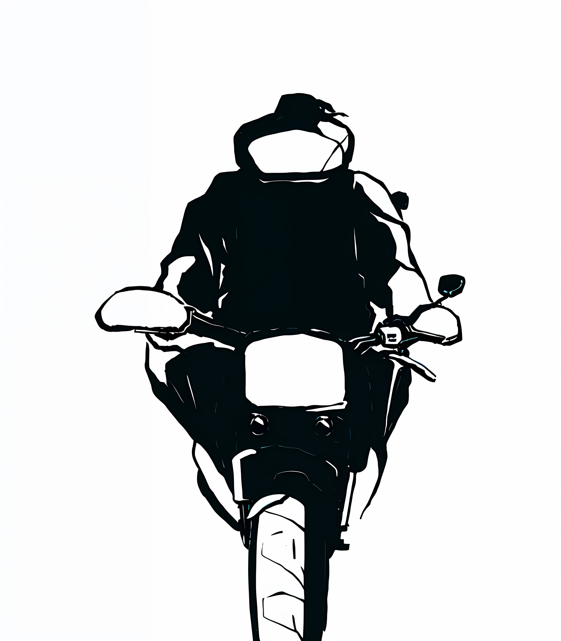 There is a black-and-white photo of a motorcycle rider, motorbiker, drawn in microsoft paint, lonely rider, motorcycle, digital sketch, sitting on the motorcycle, without helmet, riding a motorcycle, speedpaint, rear-shot, the motorcycle, drawn with photoshop, speedpainting, black sketch, thick outline, inspired by Brian Dunlop, Inspired by Estuldo Maldonado