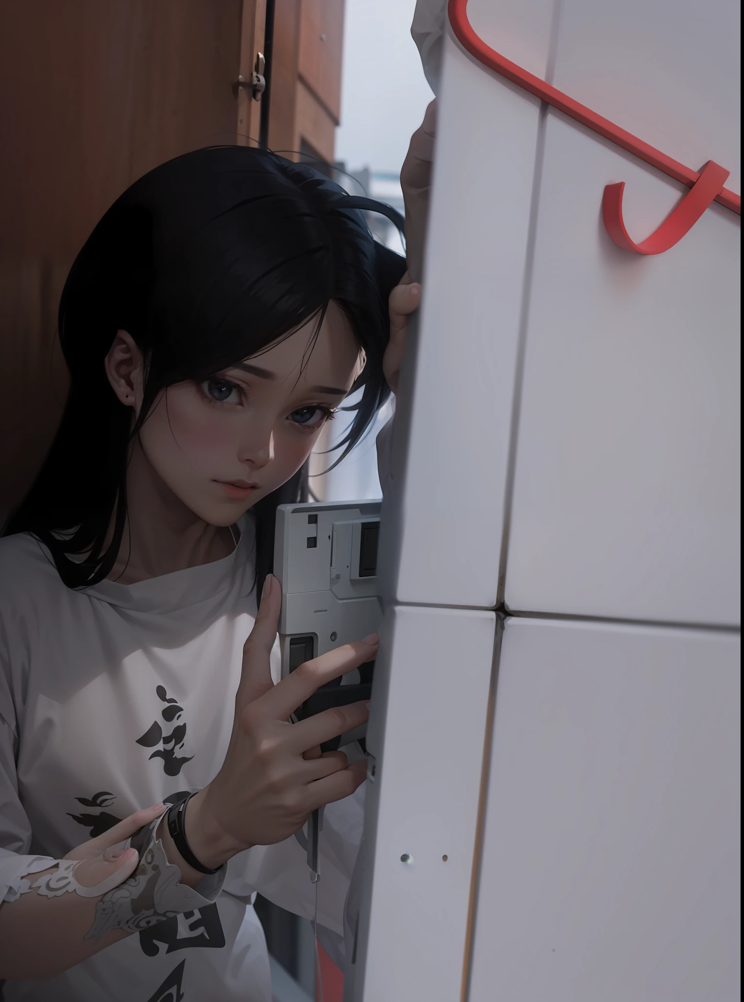 Add sci-fi elements,White glow，Boy with medium long hair，Handsome boy，Wolf tail hairstyle，coloured hair，Pick dyeing