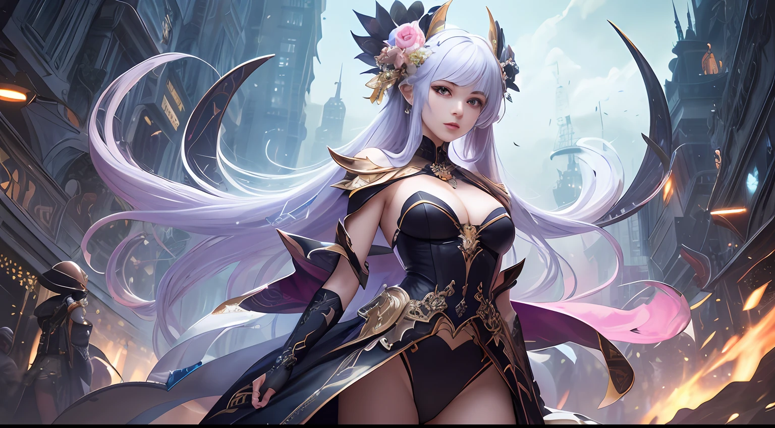 （（（tmasterpiece）））， （（（best qualtiy）））， （（ultra - detailed））， （hyper realisitc）， （highly detailed CGillustration）， （（Very fine and beautiful）），cleavage，cropped shoulders，sitted， Reveals pink panties， Movie light， Create a stunning anime artwork，Currently popular on ArtStation，Showcasing exquisite beauty and captivating aesthetics。The art piece should be highly detailed，Has a striking personality and a visually appealing environment。The character in the work is an elegant and charming character，Exudes an aura of elegance。Pay close attention to intricate facial features，such as mesmerizing eyes with vibrant colors and delicate shading。The character's clothing should be designed with elaborate patterns、Flowing fabrics and rich textures，It embodies the fusion of fantasy and modern fashion。Place characters in captivating environments，to enhance the overall appeal of the artwork。It can be a breathtaking natural landscape，Bustling futuristic cityscape，It can also be a mysterious kingdom full of magical elements。Combine bright colors、Dynamic lighting and detailed background elements，Create a sense of depth and immersion。Consider the latest trends in anime art，For example, incorporating unique lighting effects、Explore creative composition techniques or experiment with unconventional color palettes。Take inspiration from the top artists on ArtStation and their excellent execution of a variety of art styles and themes。cameras：Choose an angle that highlights the character's beautiful and immersive environment。illuminating：Utilize atmospheric lighting technology to create depth and atmosphere。Resolution：Aim for high-resolution artwork，to showcase intricate detail and clarity。Artistic inspiration：Get inspiration from popular artists on ArtStation，Explore different styles，Genres and themes。