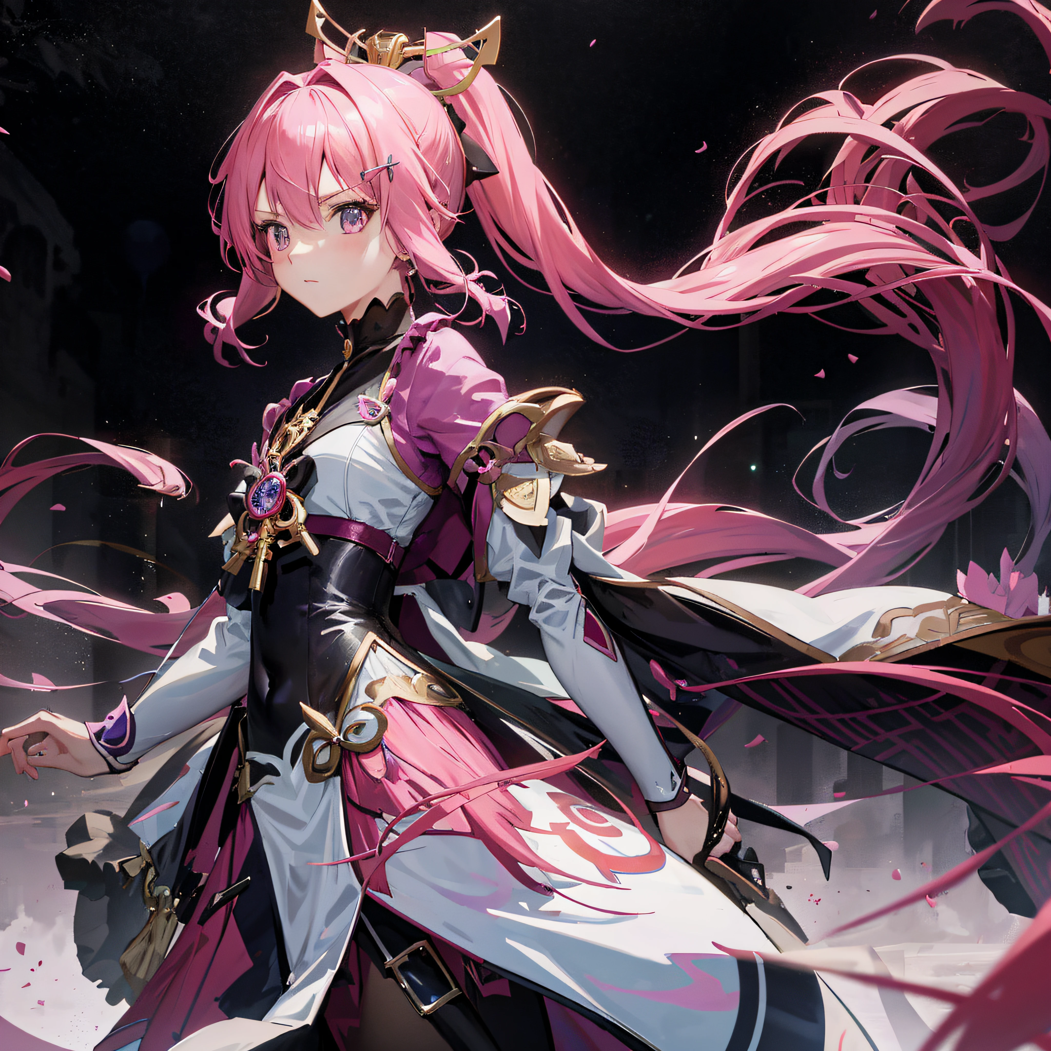 Anime girl with pink hair and long pink hair in purple clothes, Best anime 4k konachan wallpaper, Kushatt Krenz Key Art Women, Keqing from Genshin Impact, Ayaka Genshin impact, trending on artstation pixiv, Badass anime 8 K, shining pink armor, Anime art wallpaper 8 K, Portrait Chevaliers du Zodiaque Fille --auto