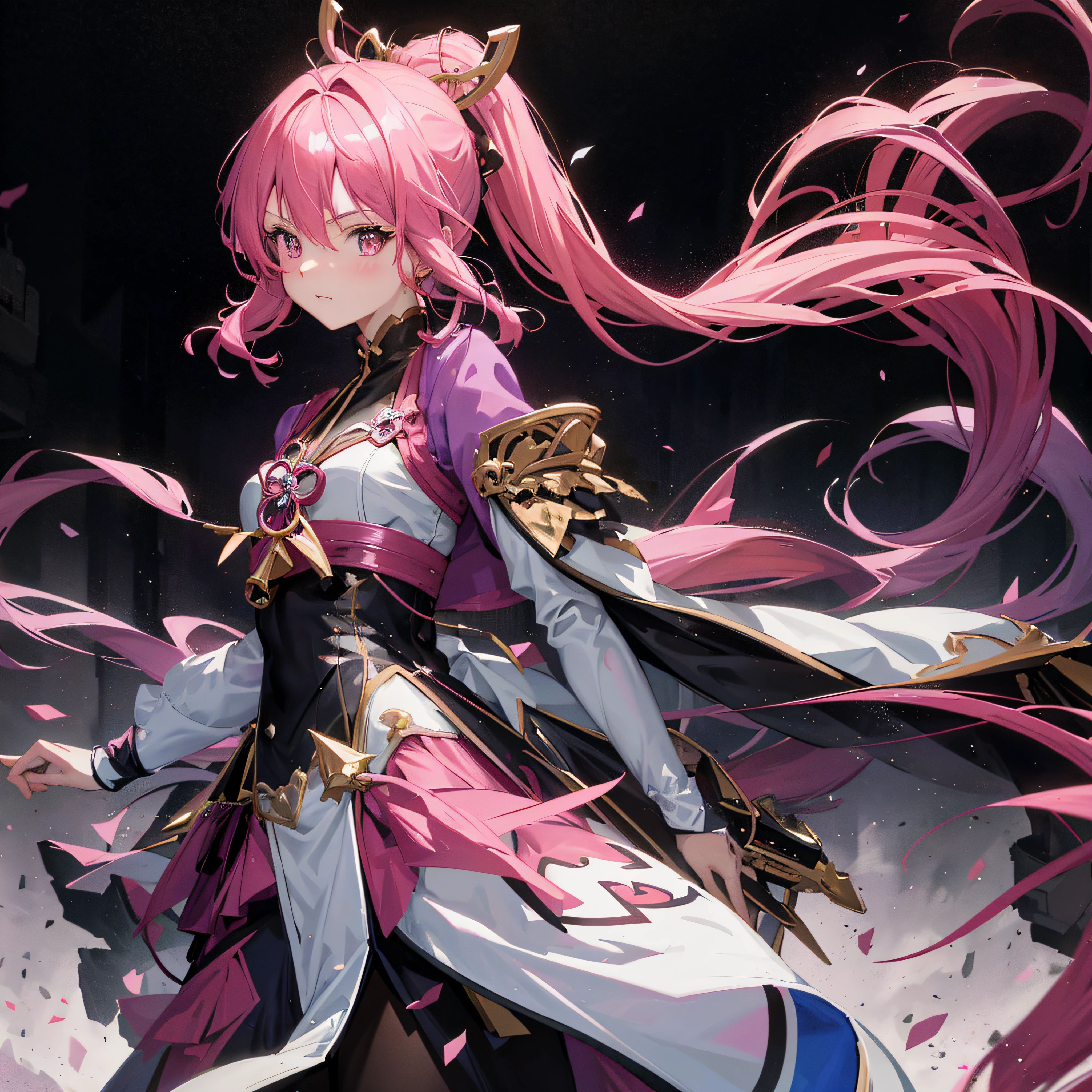 Anime girl with pink hair and long pink hair in purple clothes, Best anime 4k konachan wallpaper, Kushatt Krenz Key Art Women, Keqing from Genshin Impact, Ayaka Genshin impact, trending on artstation pixiv, Badass anime 8 K, shining pink armor, Anime art wallpaper 8 K, Portrait Chevaliers du Zodiaque Fille --auto