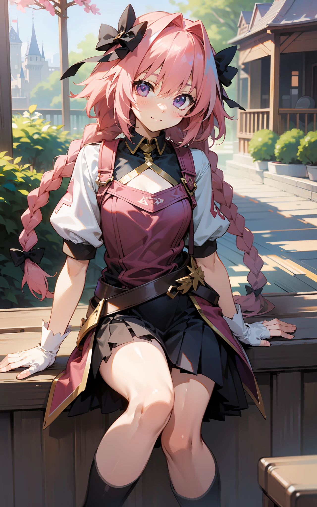 top-quality、hight resolution、detaileds, astolfo、Drawn by an anime studio、Inside the theme park、Long braids、