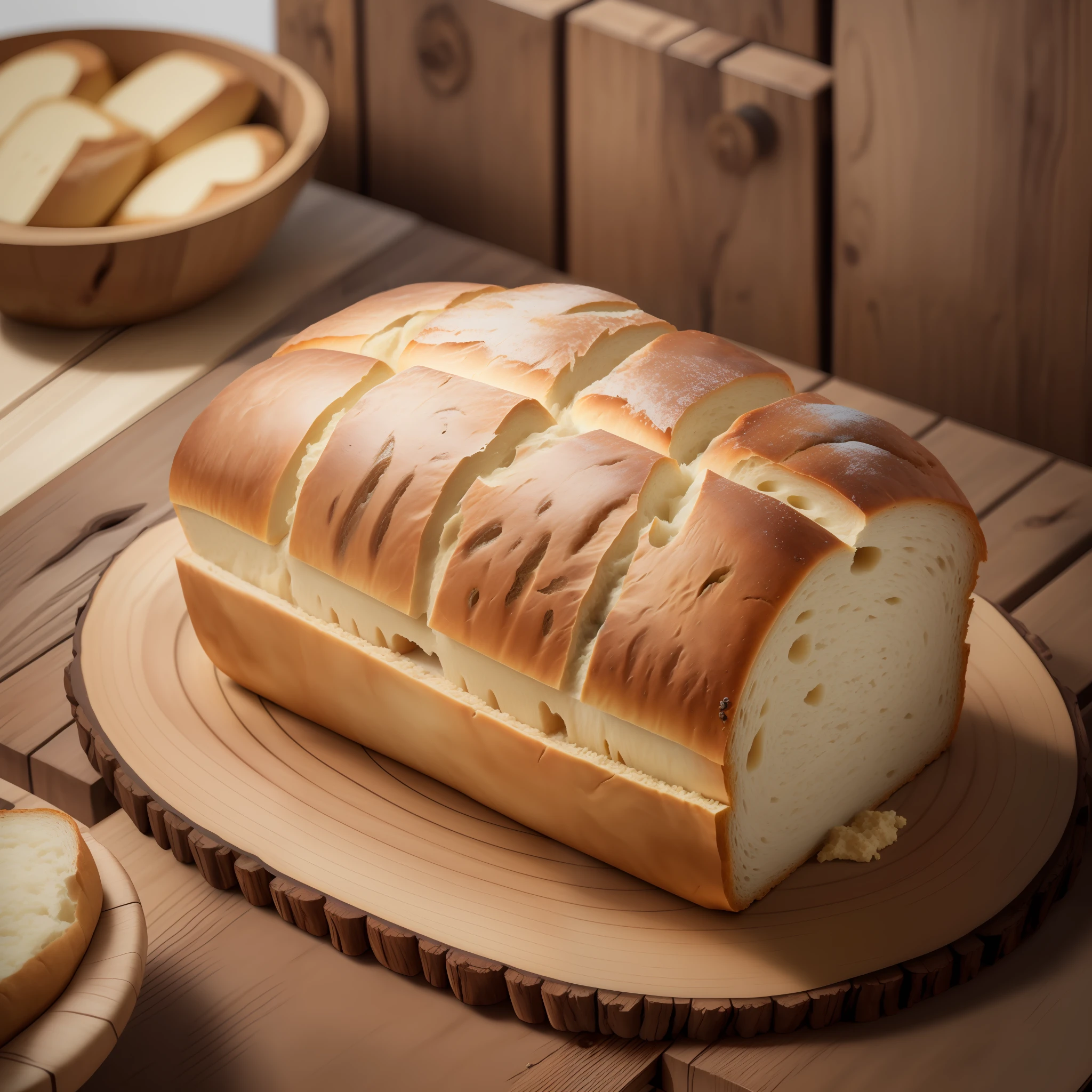 a warm loaf of bread in a wood table