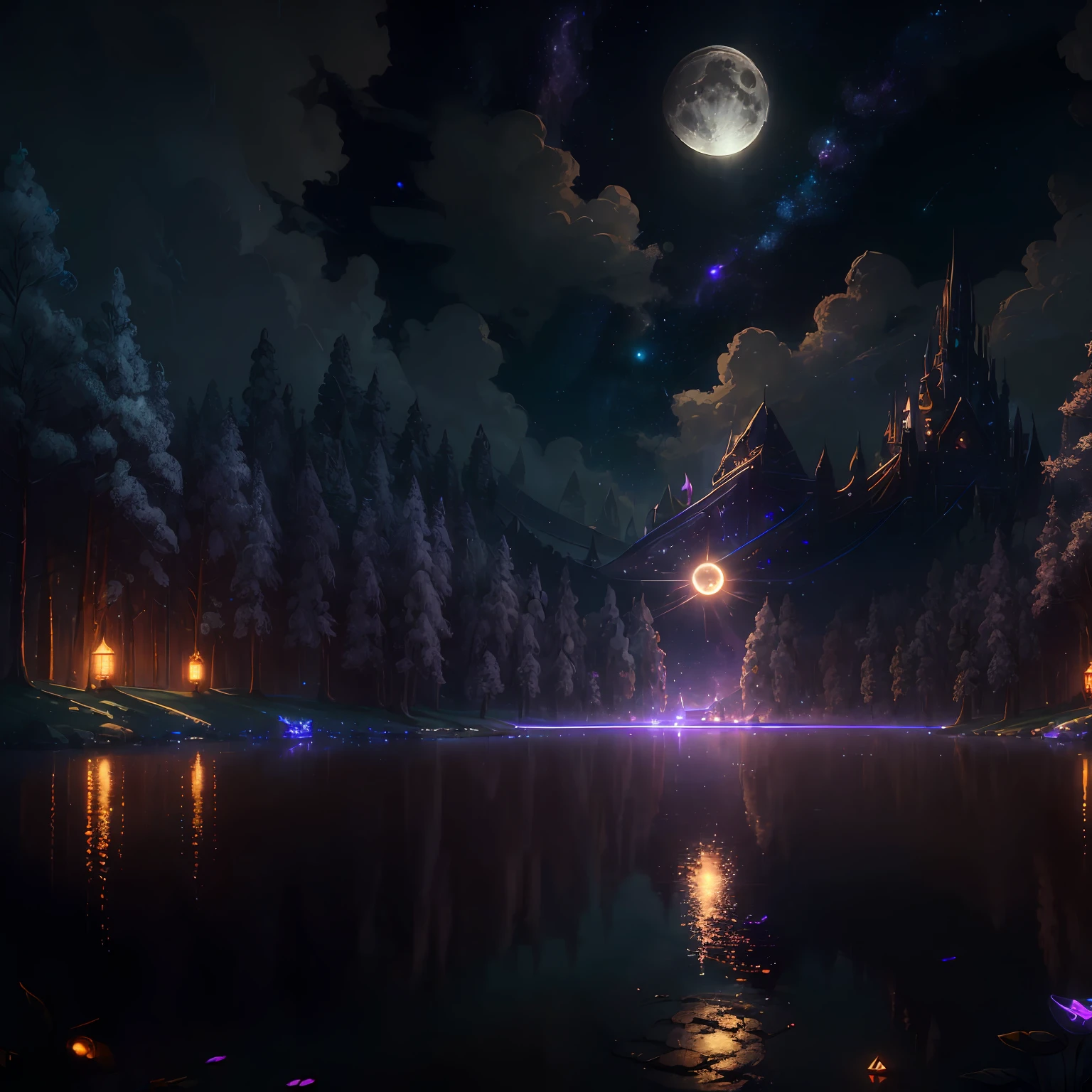 (Super fine CG 8K wallpaper,master piece,Highest image quality,Very delicately), Hologram glow, Deities,Bandages are worn over the eyes,Moonlit lake,Breeze in the wind,Tranquility,Sparkling,wonderland --auto