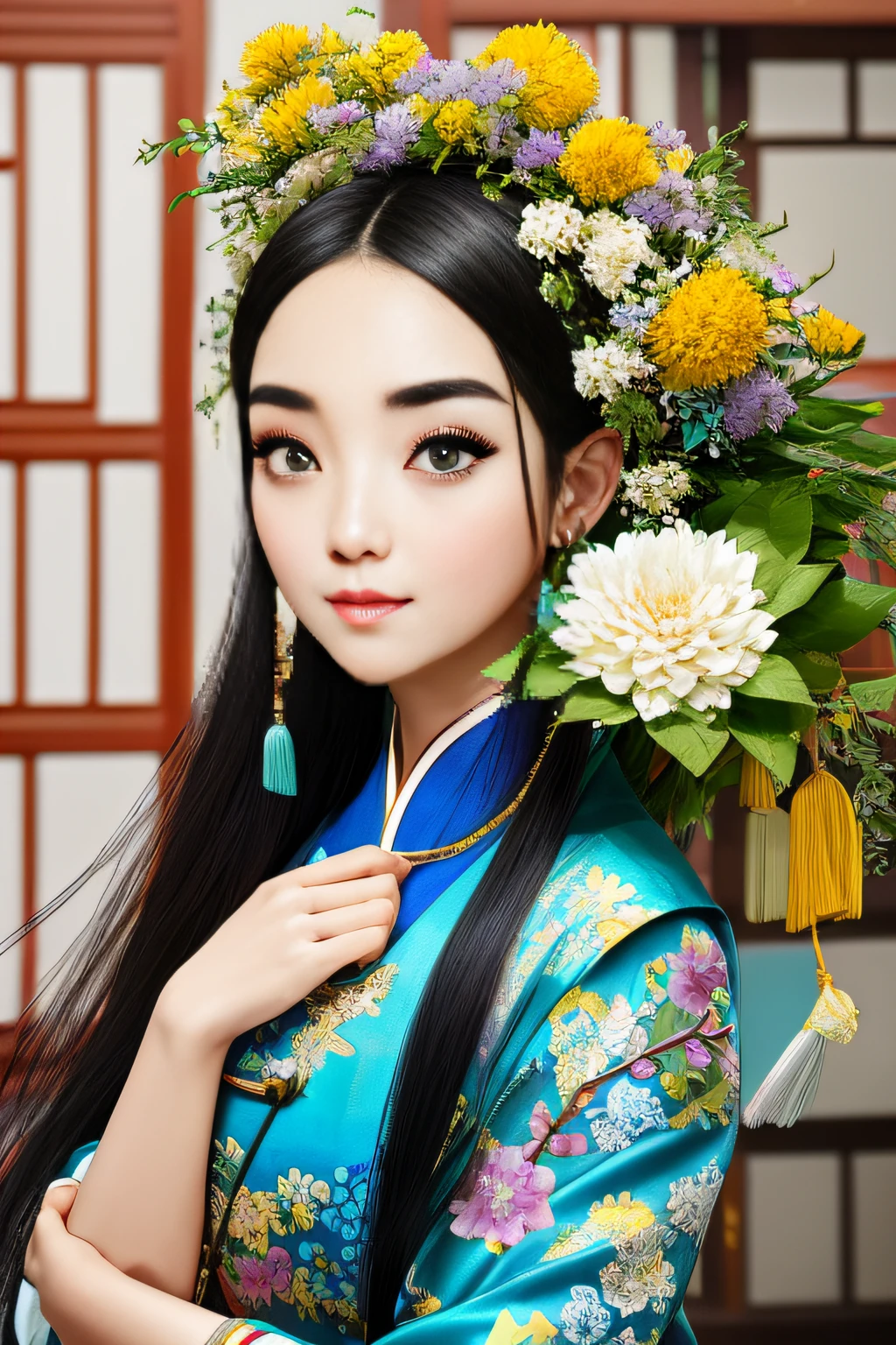 Arafed Asian woman holding a bouquet of flowers in a living room, menina coreana, dilraba dilmurat, gorgeous chinese model, linda mulher coreana jovem, Menina chinesa, Mulher sul-coreana bonita, Sakimichan, mulher coreana jovem bonita, Ulzzang, Mulher coreana, Li Zixin, Xintong Chen, foto desfocada, Heonhwa Choe