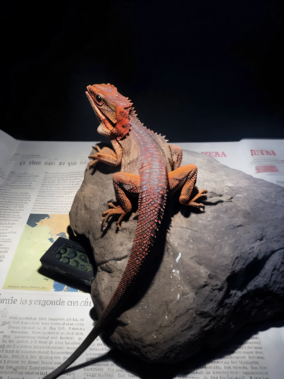 There is a lizard sitting on a rock, red scales on his back, newly hatched dragon, lizard pose, curved horned dragon!, reptil, seen from the side!, Scaly!!!, digesting a small dragon, european four-legged dragon, red scales, doing a hot majestic pose, realistic lifelike dragon, an afghan male type
