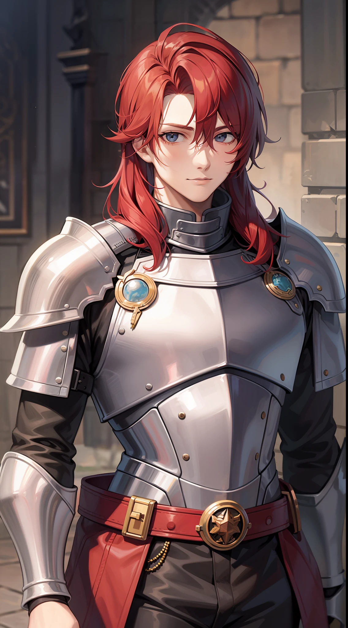 red tinted hair,Knights of the West,young male,Knight Ironclad