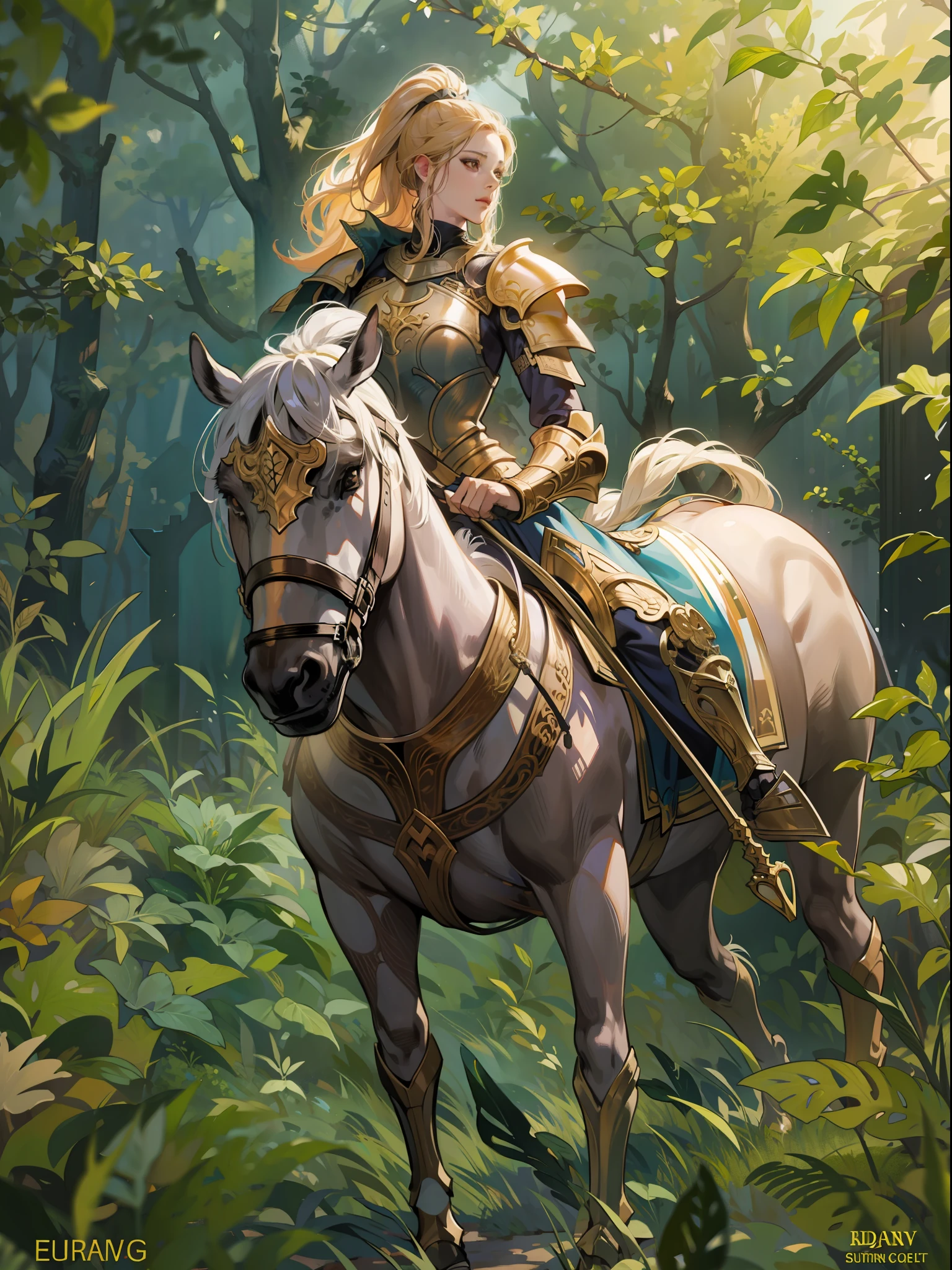 female centaur knight, comic style, translucent skin, subsurface scatter, ornate details, nature background, hyper-realistic, cinematic, dramatic lighting, masterpiece