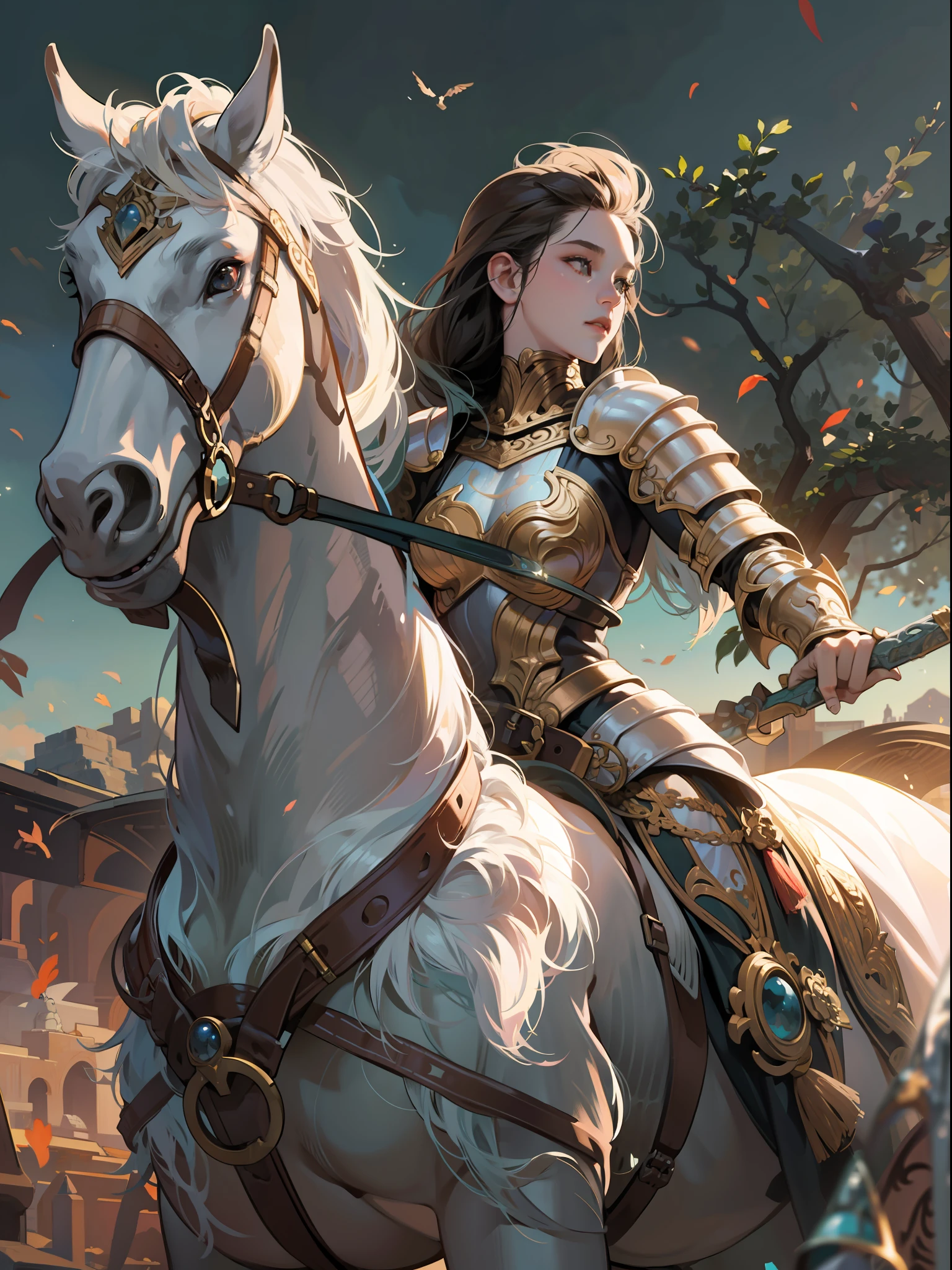 female centaur knight, comic style, translucent skin, subsurface scatter, ornate details, nature background, hyper-realistic, cinematic, dramatic lighting, masterpiece