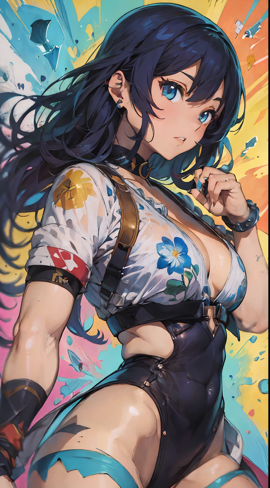 :: , mixed-language_text japanese:: :: ::Kennedy e Daniel Sampere::2.0 Anime Gacha MMORPG illustration style, estilo tatoon, estilo de quadrinhos, , mulher bonita com cabelo longo ultra detalhado, (fundo bonito e claro: 1.2),, fantastic paintings, estilo graffit, flores, olhos altamente detalhados, uma camiseta ou vestido com uma blusa branca por baixo, with both fists in fighting position, e pulseiras, lutando contra um inimigo, com cabelo preto longo, vitral colorido, fora, vibrante, estilo alphonse mucha, Fantastic paintings by Joe Madureira, alta qualidade, arte, ashley graham mulher bonita com longos cabelos ruivos, liberdade, alma, digital illustation, comiс style, anatomia perfeita, centrada, Approaching perfection, dynamics, altamente detalhada, pintura em aquarela, artstation, arte conceitual, lisa, s (obra-prima, extremely_detailed_