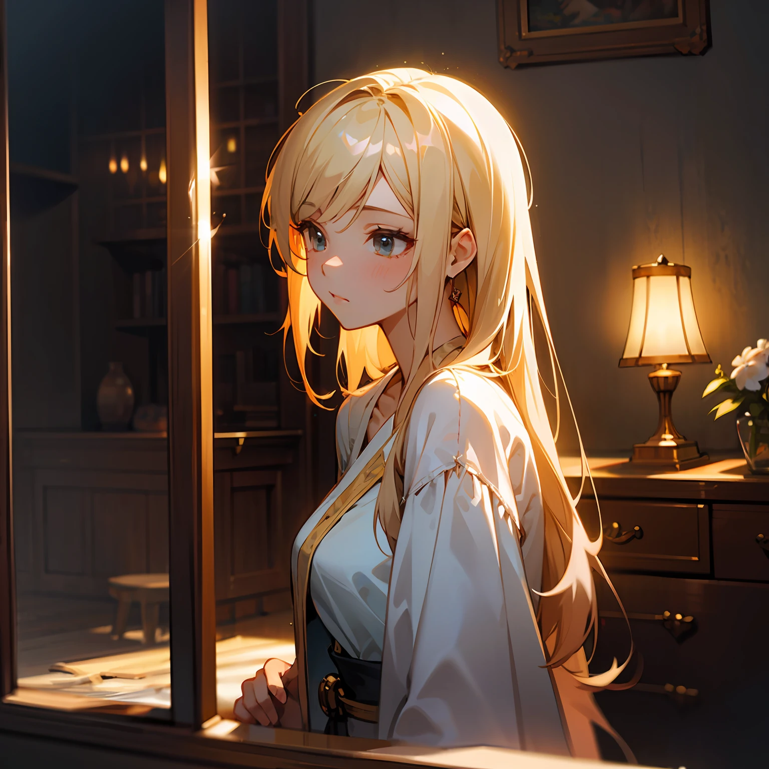 zori,glass,Long-haired girl,Vacated,Light,HD beauty CG