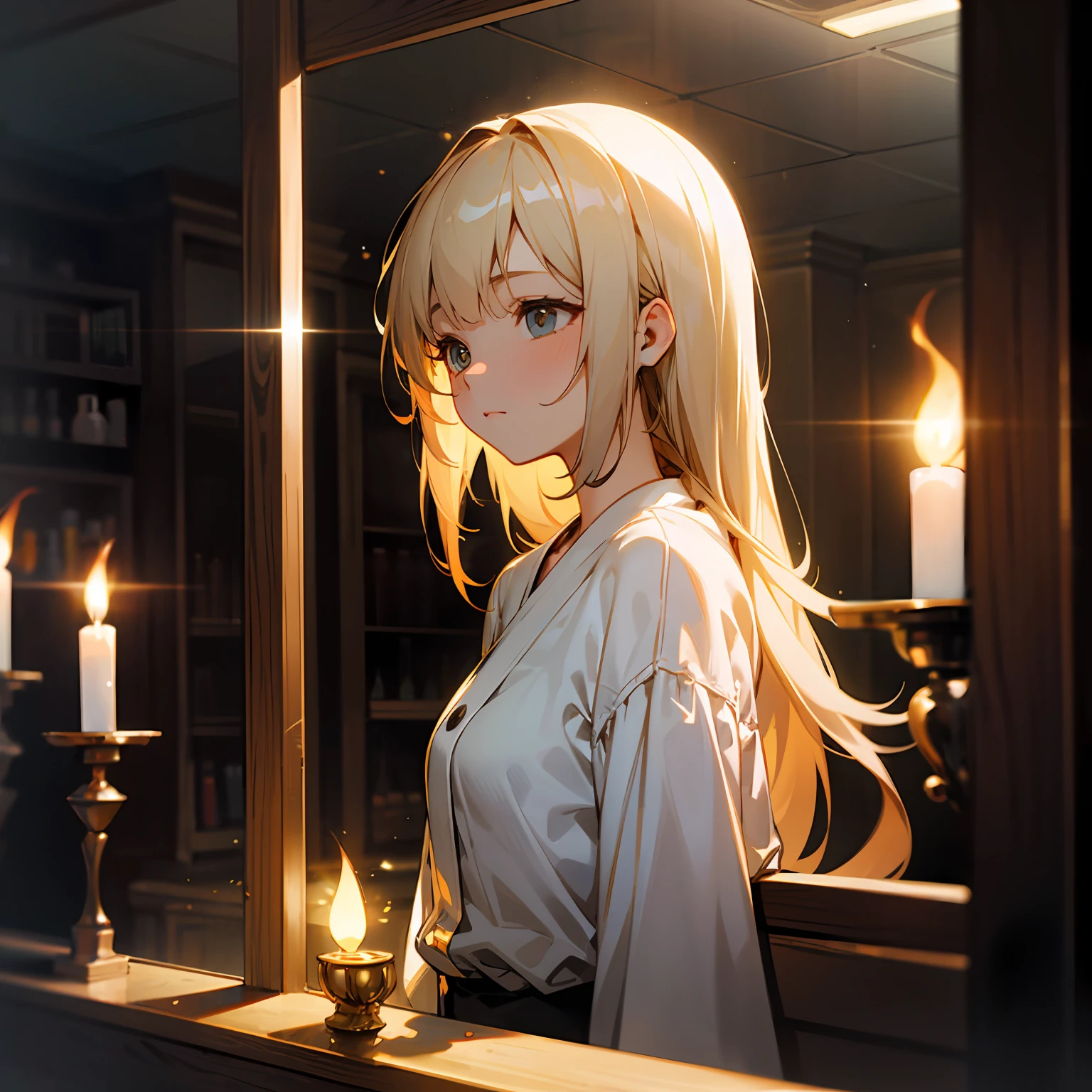 zori,glass,Long-haired girl,Vacated,Light,HD beauty CG