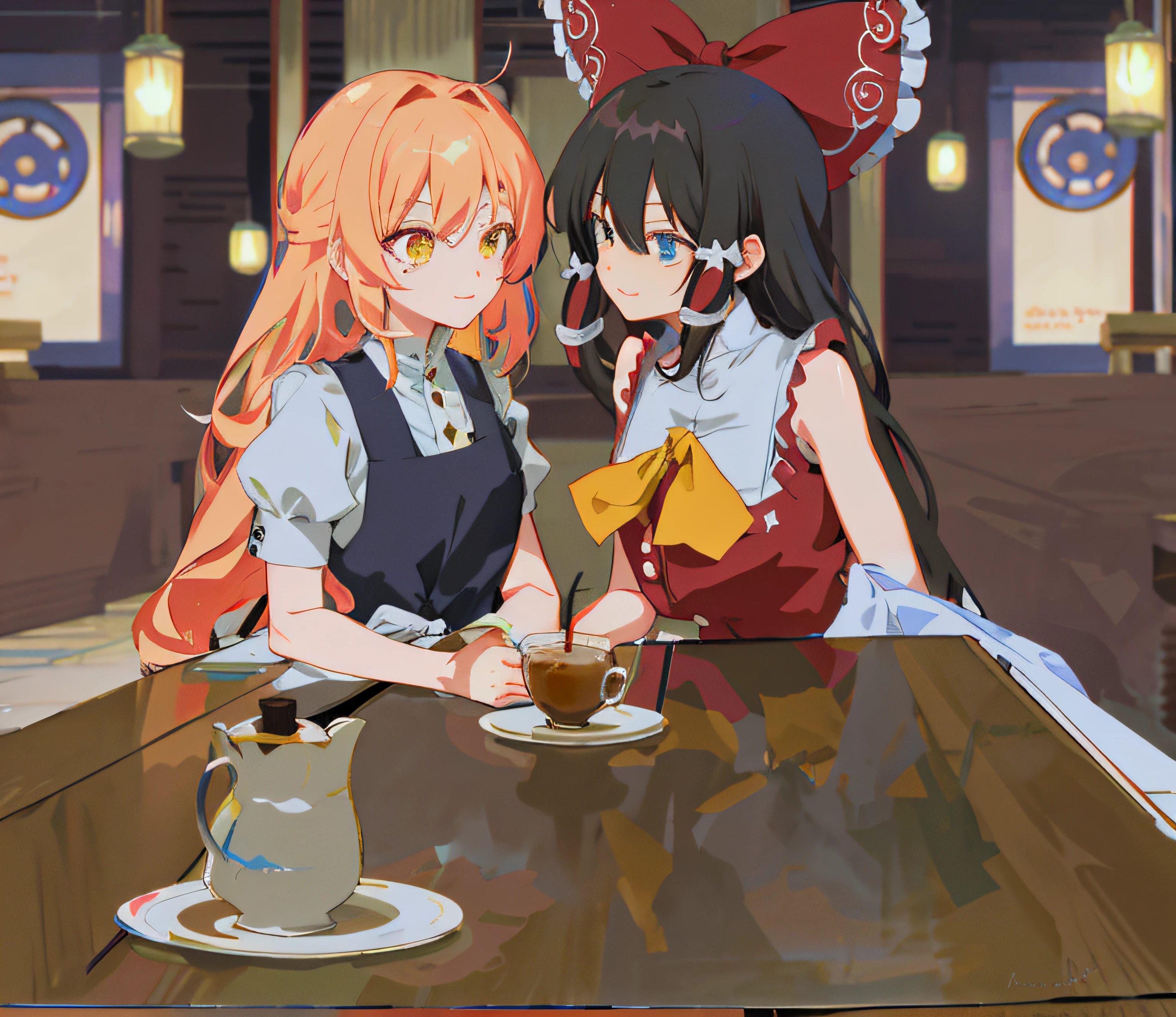 anime character sitting at a table with a cup of coffee, , Is ((drink a tea)), Drinking tea, made with anime painter studio, Anime moe art style, drawn in anime painter studio, r/art, r /art, r / art, nixeu and sakimichan, double tails, in an anime style, Also,masterpiece of a master,Rich in detail,Film light and shadow