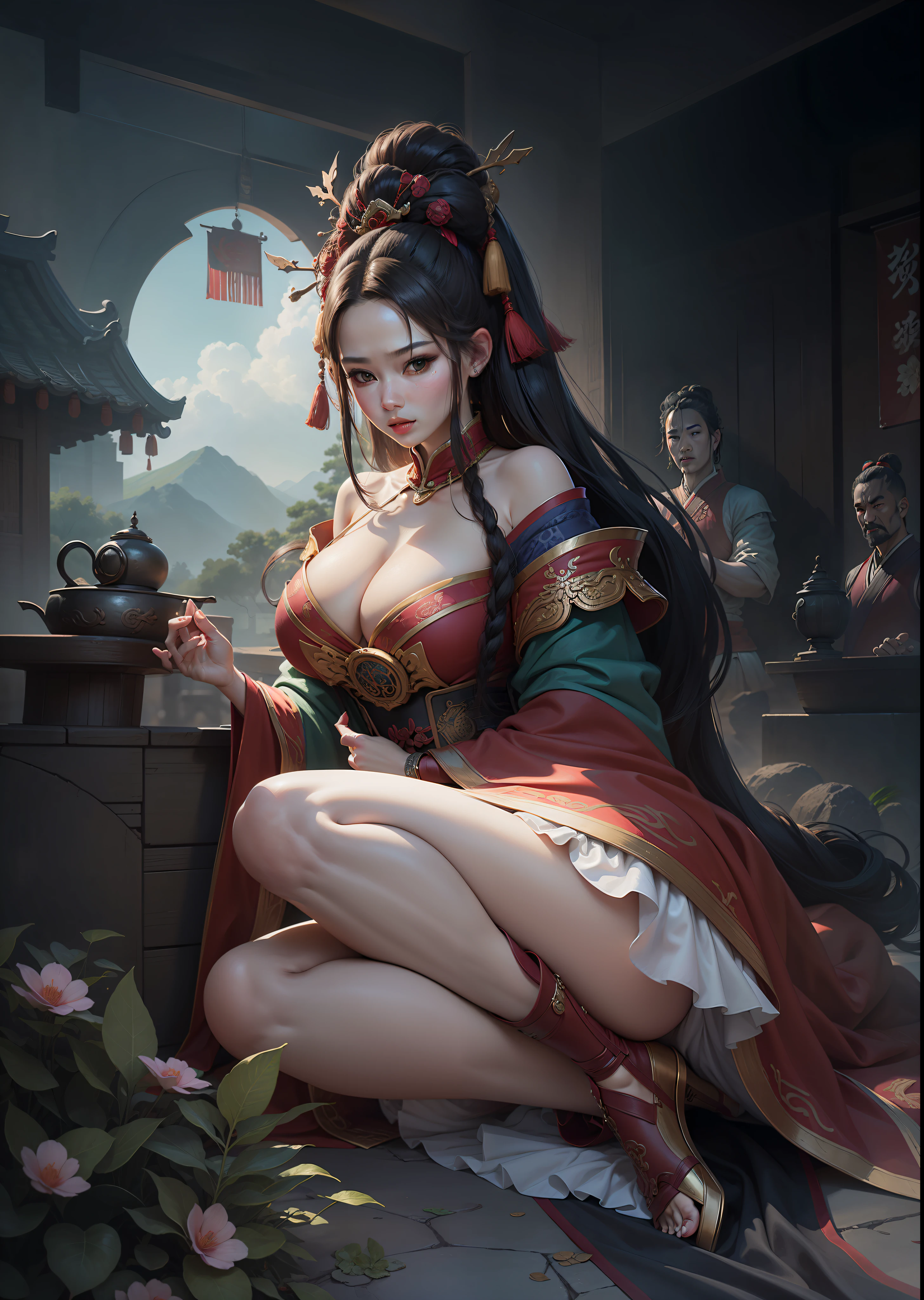 The image of the Cui clan in the Romance of the Three Kingdoms,enchanting,Raised sexy,Large breasts,Dress revealingly,tmasterpiece,max detail,HighestQuali --auto